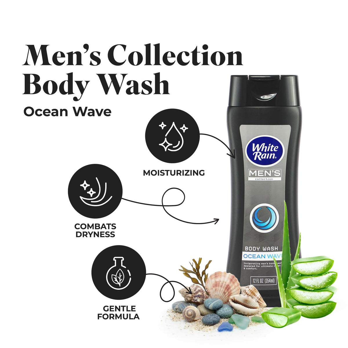 White Rain Mens Body Wash, 12 fl oz, Pack of 2 - Body Wash for Men with Vitamin E, Aloe & Marine Extracts, Paraben Free Shower Gel, Cool Ocean Wave Beauty & Personal Care White Rain