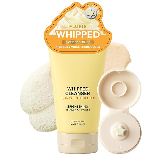 Flufie Whipped Facial Cleanser with Vitamin C & Honey - Brightening, Hydrating, Soothing & Pore Cleansing - Dermatologist Tested, Anti-Aging, Korean Beauty & Personal Care Flufie