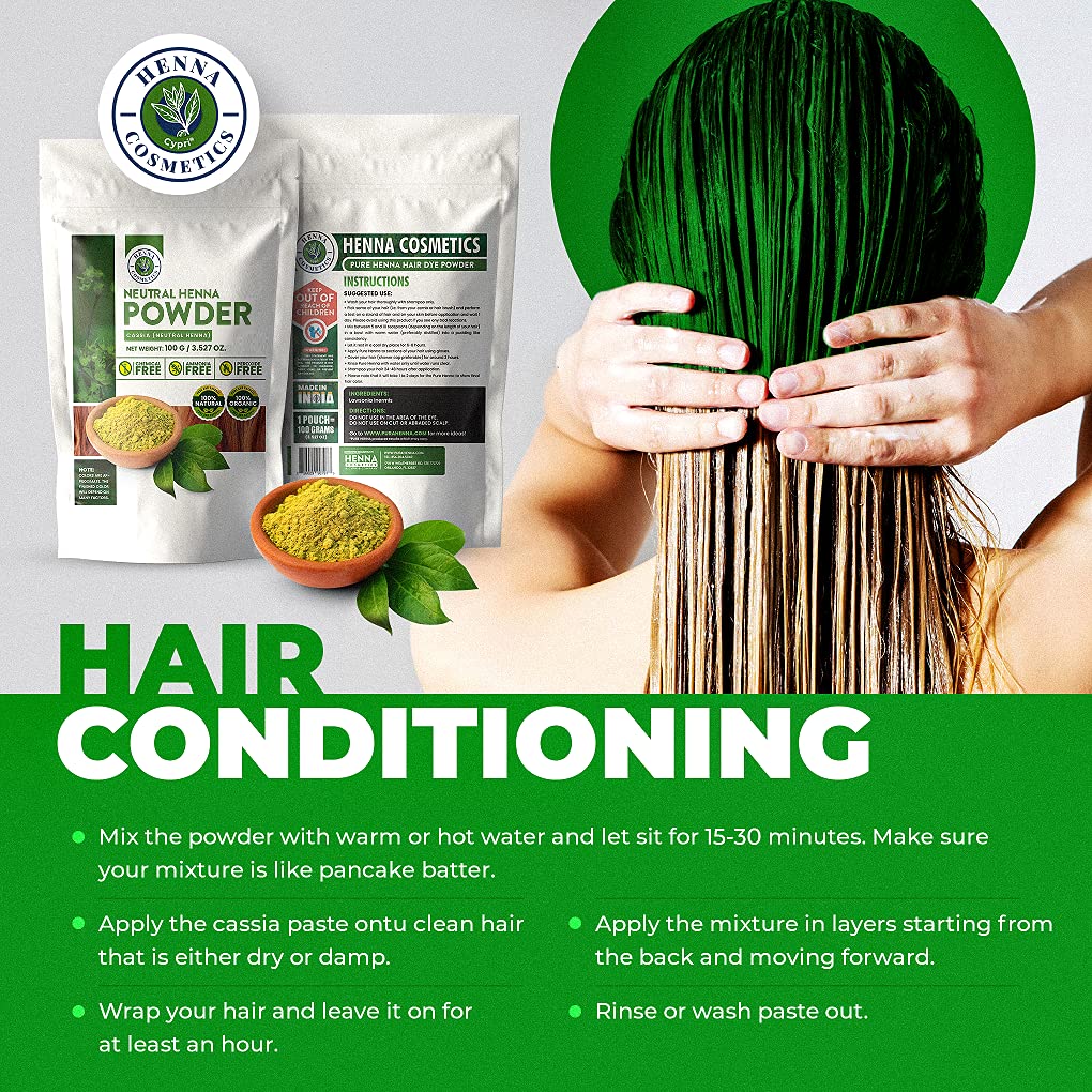HENNA COSMETICS CYPRI Henna Hair Color, Neutral Henna Powder for Hair Growth 100 Grams, Cassia Obovata Powder, Organic, Dye Free Beauty & Personal Care HENNA COSMETICS CYPRI