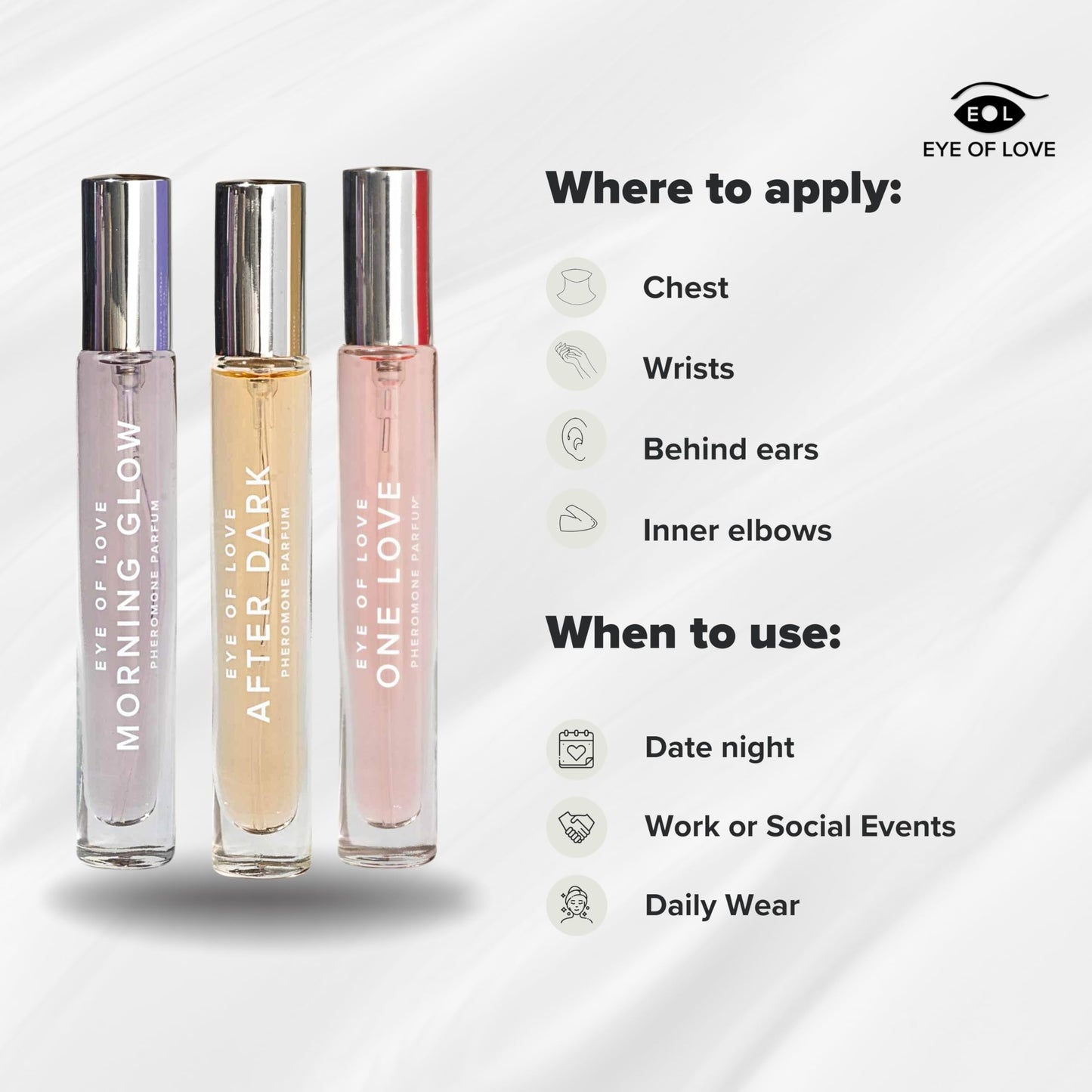 Eye Of Love Pheromone Parfum Set - Morning Glow, One Love, After Dark to Attract him- 30ml Beauty & Personal Care EOL EYE OF LOVE