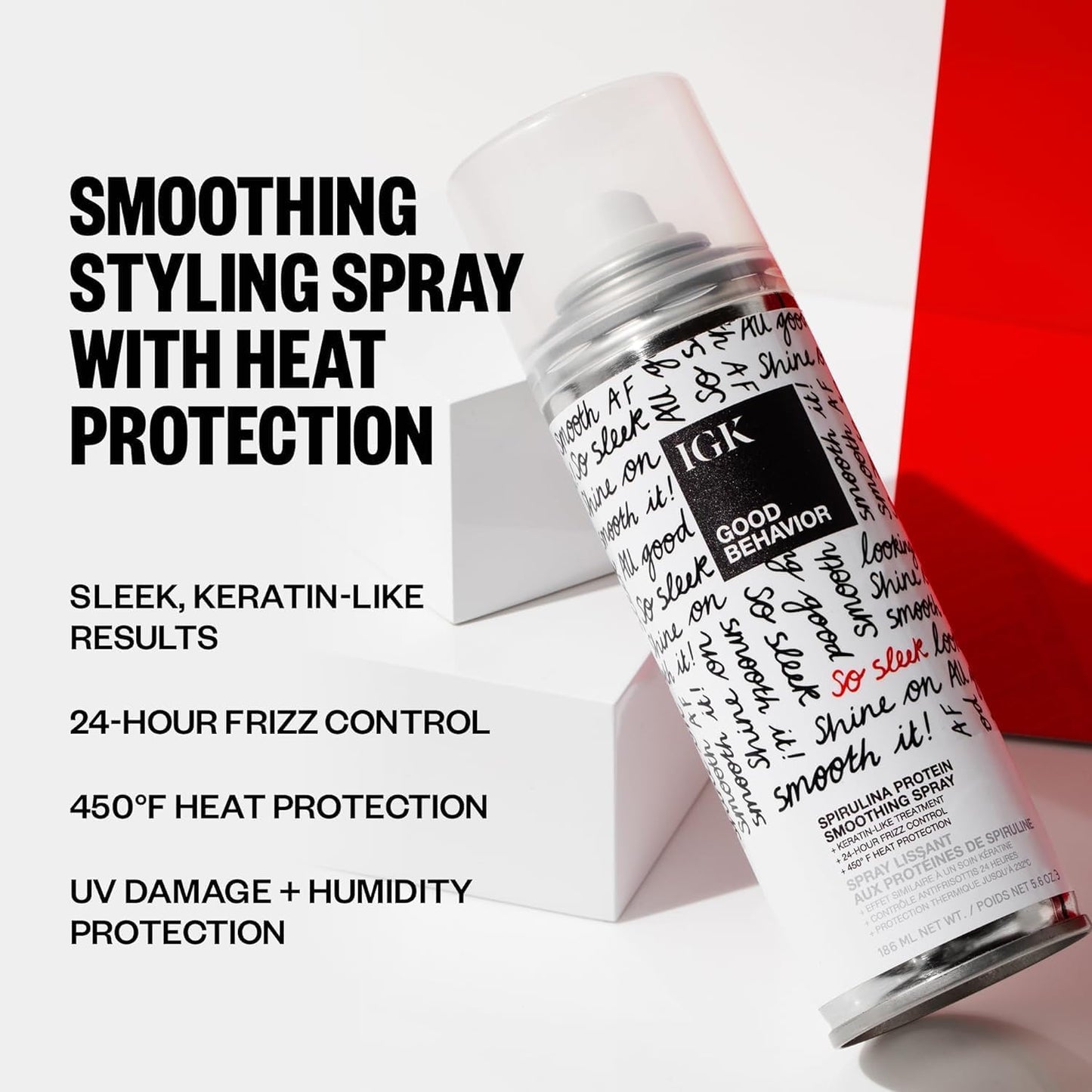 IGK GOOD BEHAVIOR Smoothing Frizz Fighters Set | 4-in-1 Prep Spray + Spirulina Protein Smoothing Spray | Frizz Control + Heat Protectant | Vegan + Beauty & Personal Care IGK