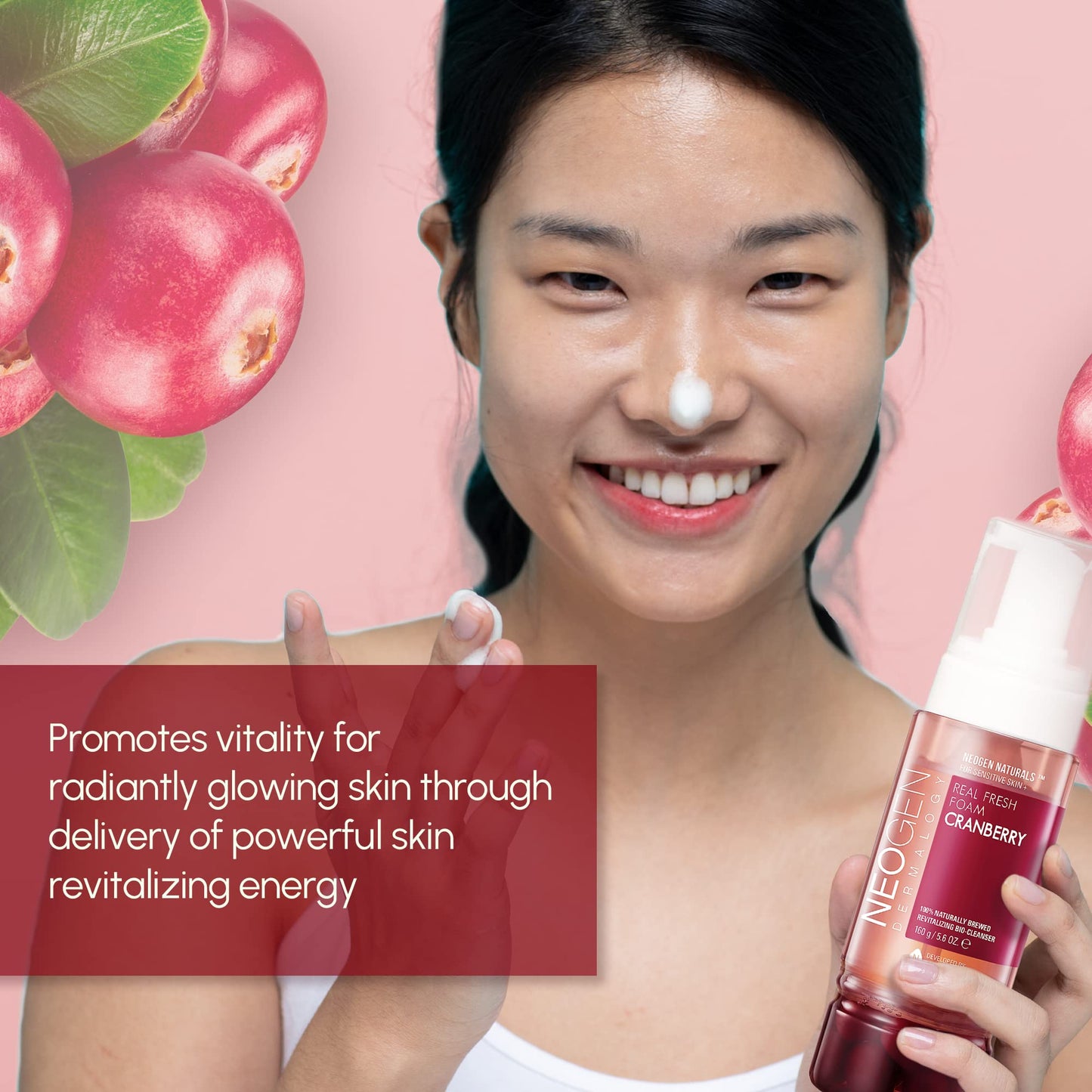 DERMALOGY by NEOGENLAB Real Fresh Foam Cleanser, Cranberry 5.6 Fl Oz (160g) - Revitalizing & Hydrating Gentle Cleansing Foam with Real Cranberries Beauty & Personal Care DERMALOGY by NEOGENLAB