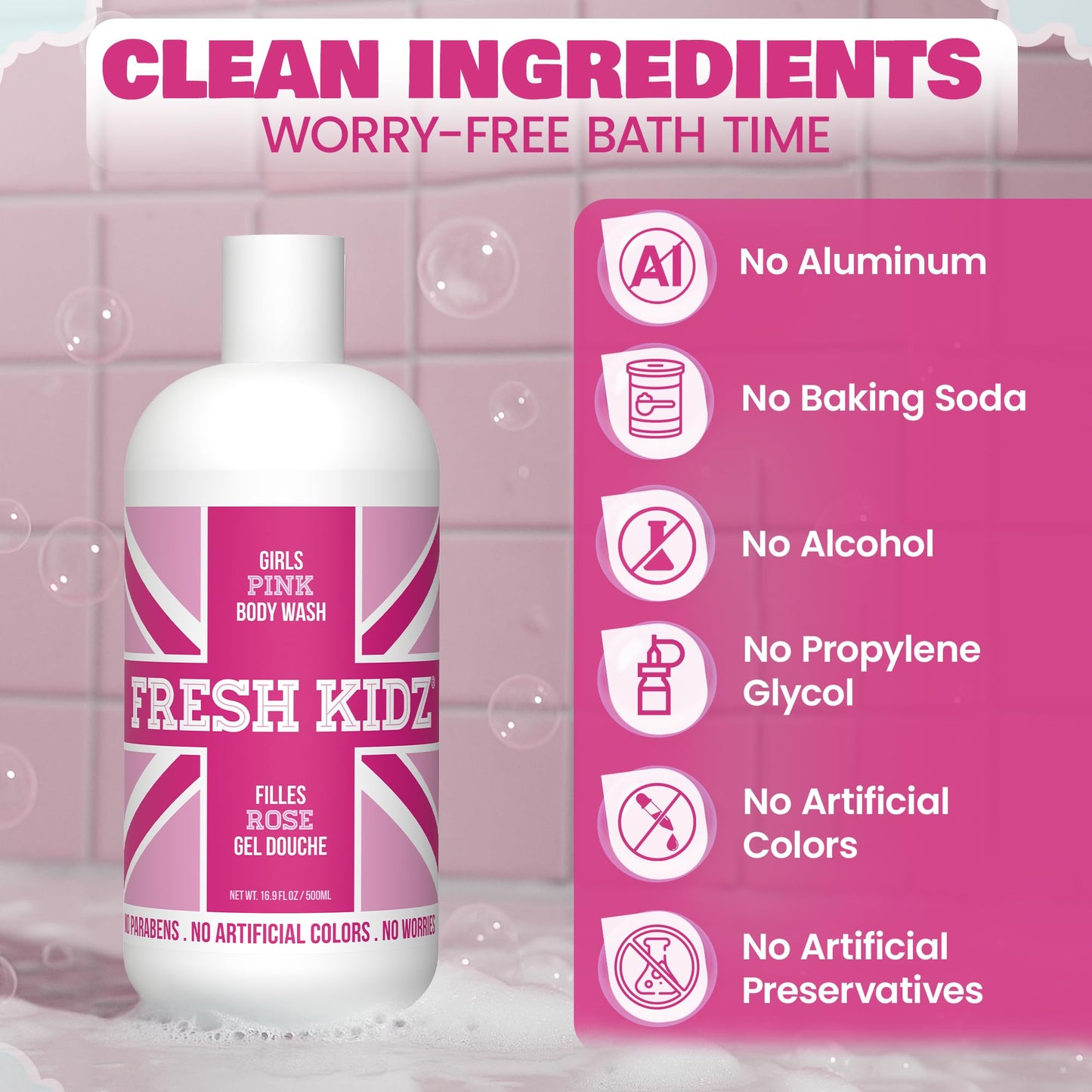 Fresh Kidz Body Wash for Kids and Teens - Gentle Bath and Shower Cleanser for All Skin Types - Girls Pink, 16.9 Fl.Oz. Beauty & Personal Care Fresh Kidz