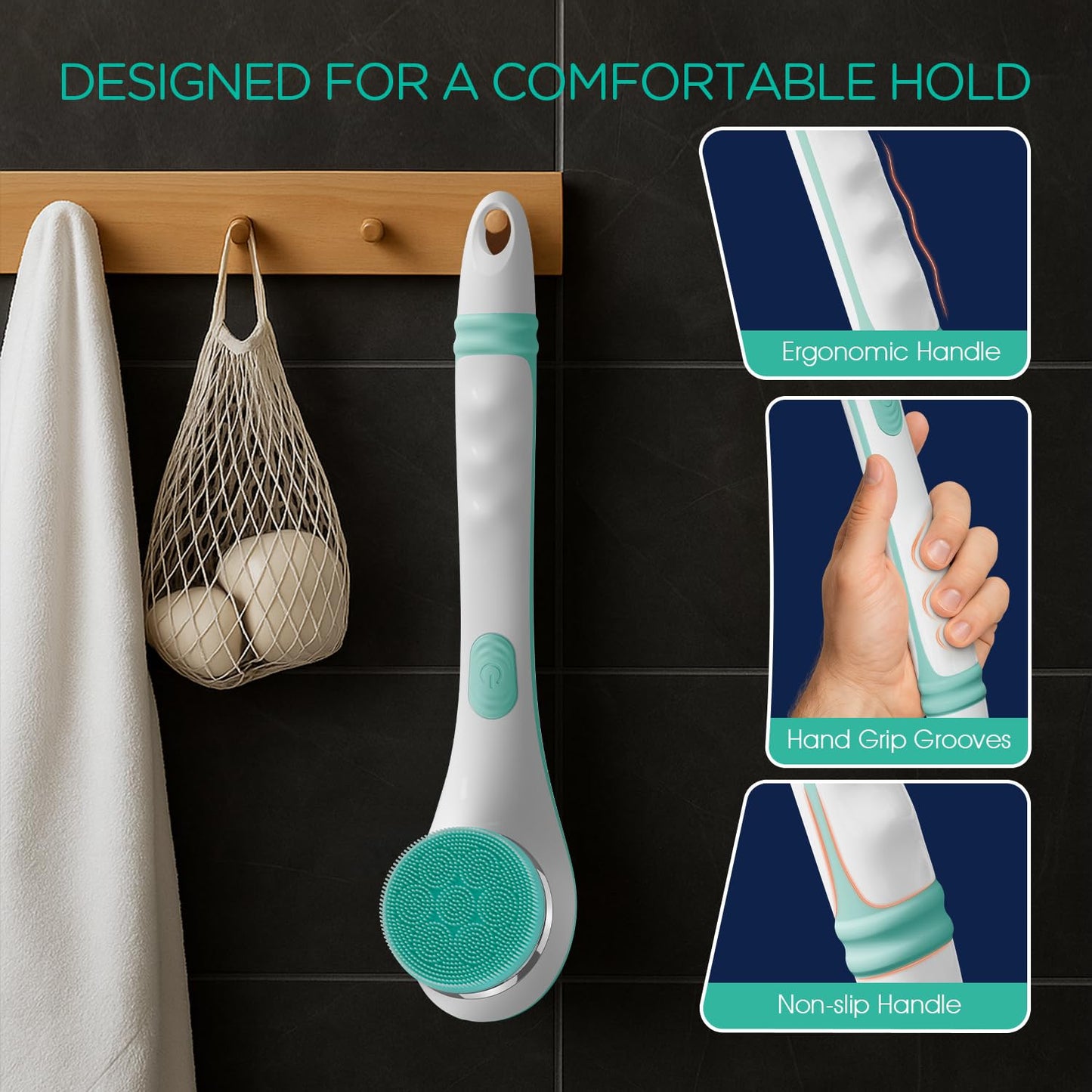 VOYOR Electric Silicone Body Scrubber, Back Scrubber for Shower, Waterproof Long Handle Body Brush, Rechargeable Power Bath Brush for Cleansing Beauty and Personal Care VOYOR