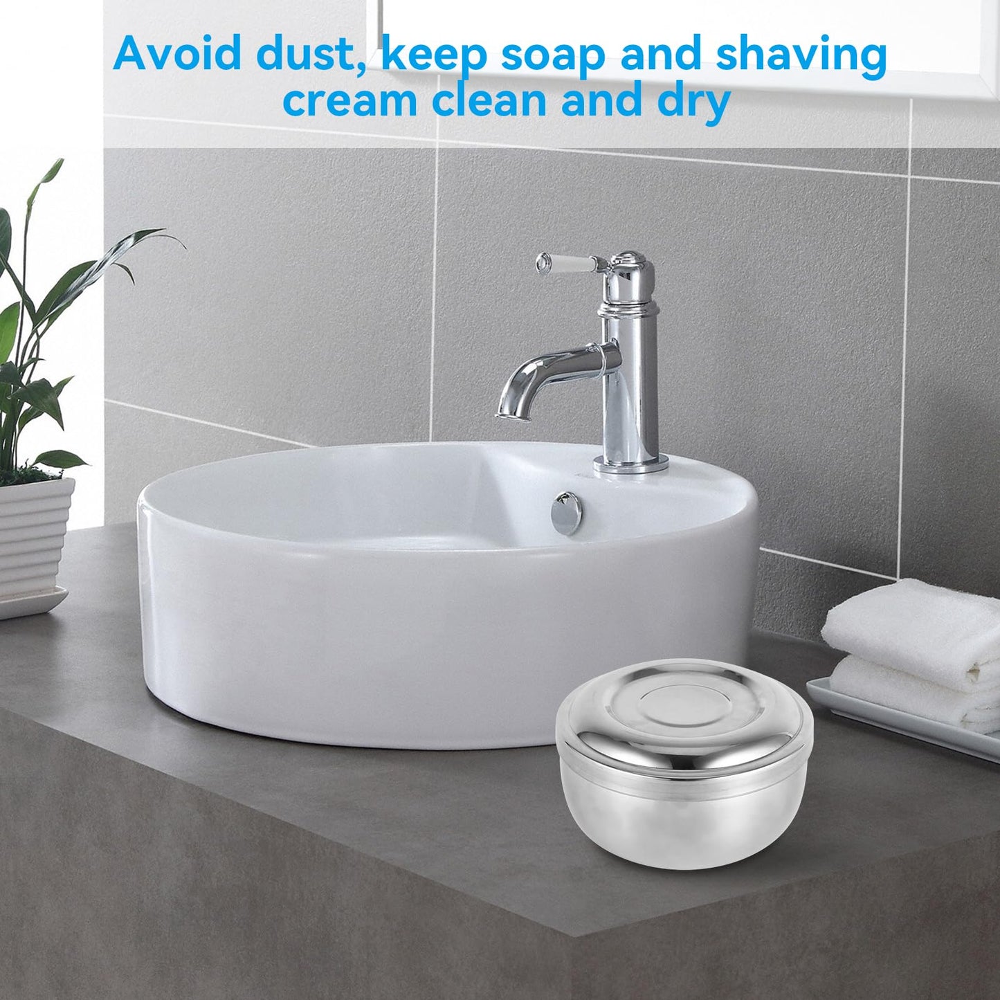 Agatige Shaving Bowl with Lid, Stainless Steel Shaving Soap Cream Bowl Shave Mug Container Face Cleaning Care Shave Tool for Men Wet Shave Beauty and Personal Care Agatige