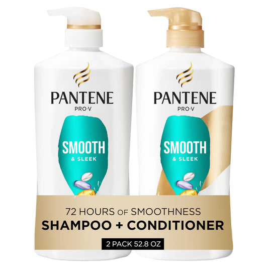 Pantene Shampoo & Conditioner Set, Smooth and Sleek - Frizz Control with Antioxidants, Nourishing for All Hair Types - Curly, Dry, Color-Treated, 52.8 Beauty & Personal Care Pantene