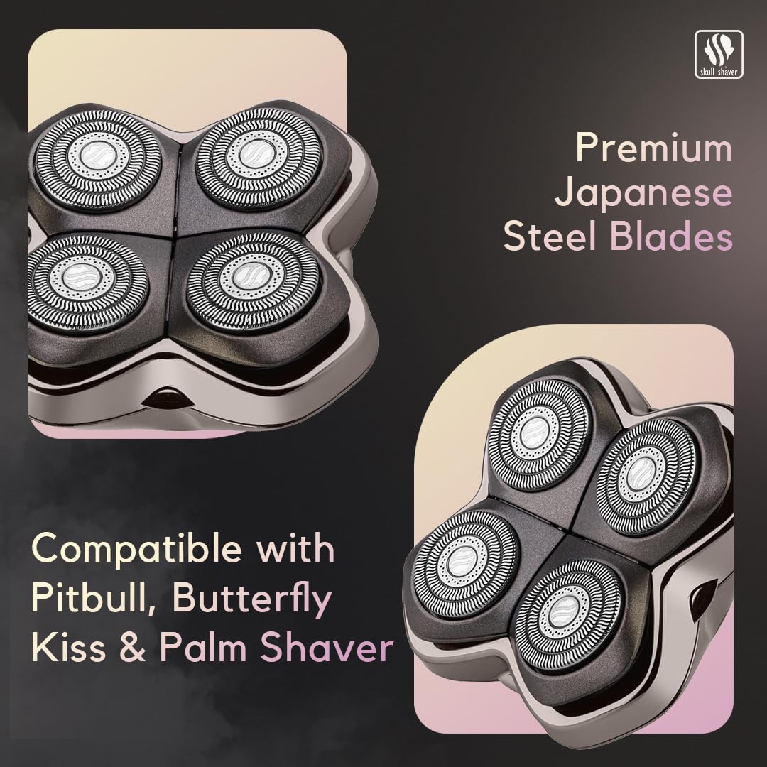 Skull Shaver Baron PRO 4 Head Replacement Blade - Shaver Blade for Wet & Dry Shaving - Rotary Heads Design - Japanese Stainless Steel - Compatible Beauty and Personal Care Skull Shaver