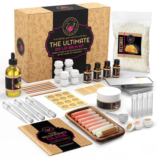 CraftZee ?????????????? Lip Balm Making Kit. DIY Lip Gloss Pack, Natural Beeswax, Shea Butter, Sweet Almond Oil, Essential Oils, Tools, Instruction Manual Beauty & Personal Care DilaBee