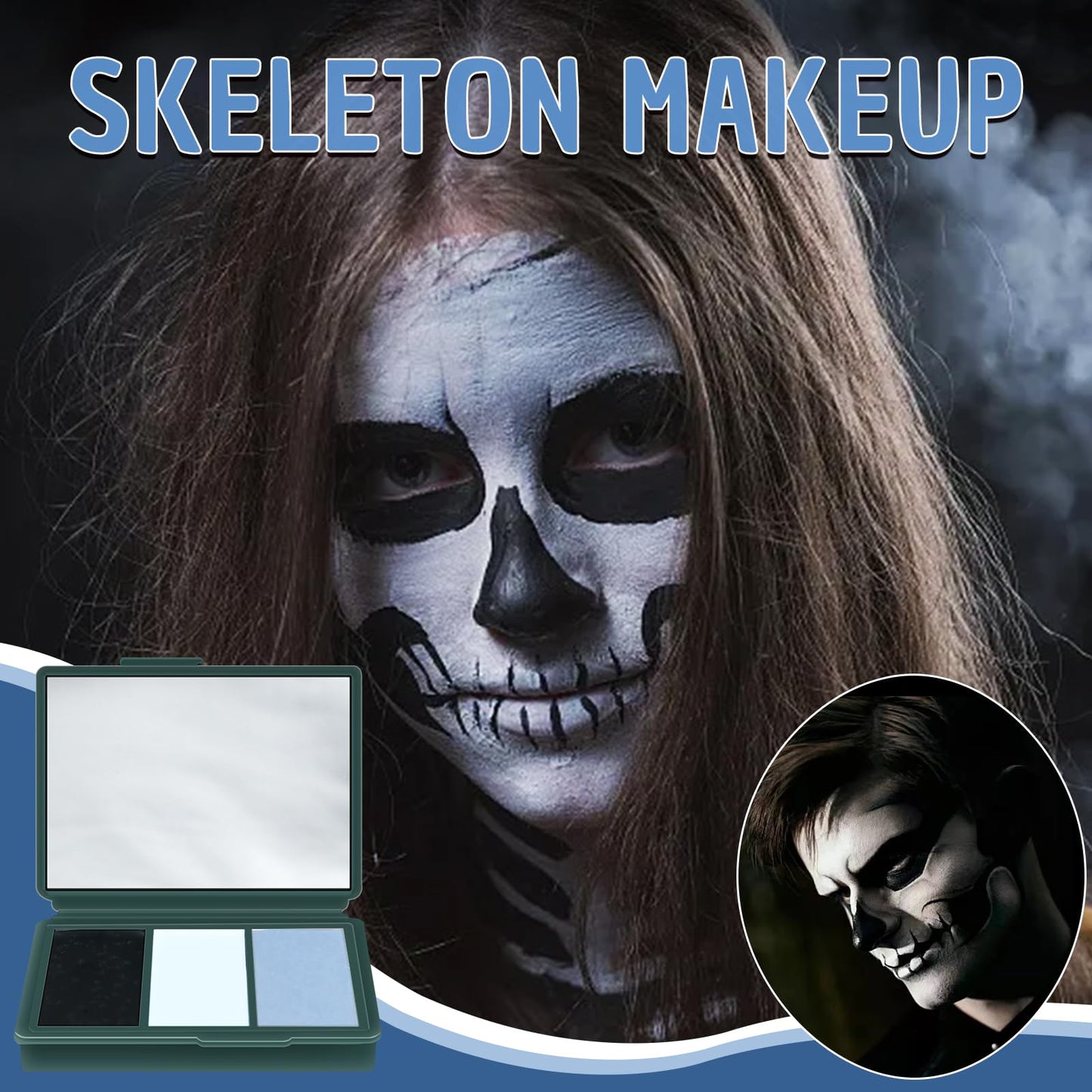 Halloween Skeleton Makeup, Complete Skeleton/Skull Makeup Kit Face Paint SFX Character Set With 1 Brush&3 Sponges, for Clown, Art Cosplay Party Beauty & Personal Care VPCRT6