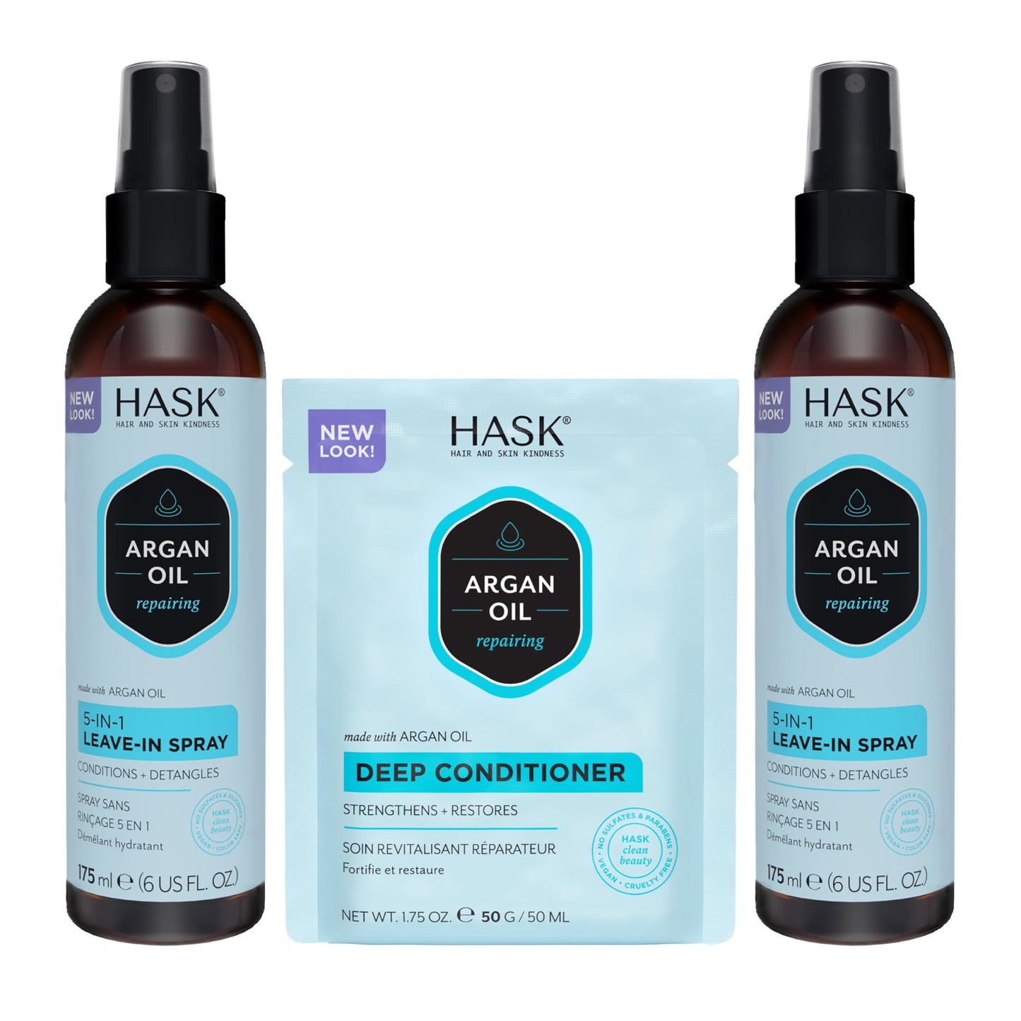 HASK Argan Oil 5-in-1 Leave-In Conditioner Duo (6oz-Qty 2) & Argan Oil Repairing Deep Conditioner Packette, Color Safe, Sulfate-Free, Paraben-Free Beauty and Personal Care HASK Default Title