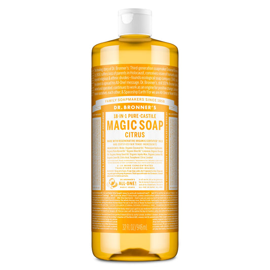 Dr. Bronner's Pure-Castile Magic Soap Liquid (Citrus, 32 Ounce - Made with Regenerative Organic Certified Oils, 18-in-1 Uses: Face, Body, Hair Beauty & Personal Care Dr. Bronner's