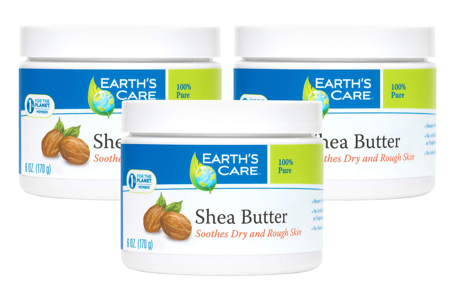 Earth's Care Pure Shea Butter, Hexane-Free, No Artificial Colors or Fragrances, Packed in USA 6 OZ. (3 Jars) Beauty & Personal Care Earth's Care
