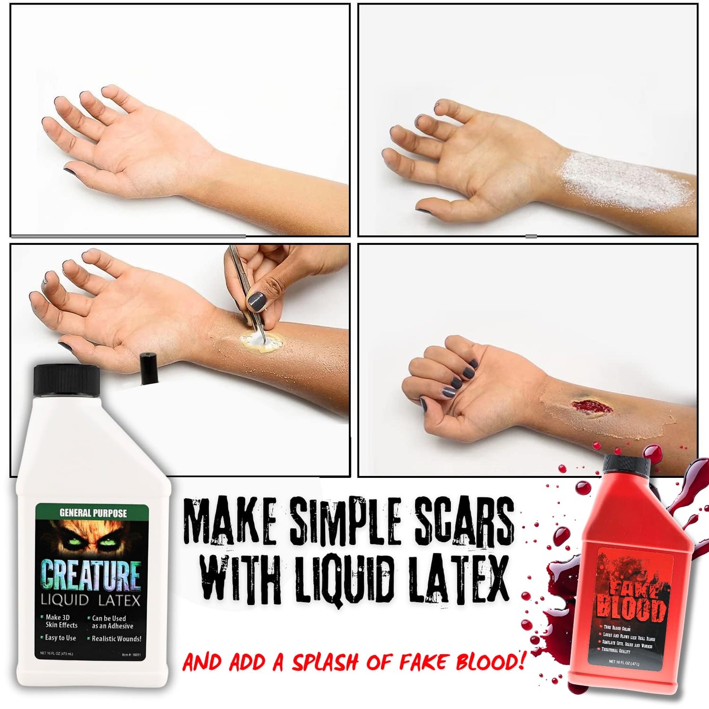Creature Liquid Latex 2 Pack + Vampire Blood, General Purpose Professional Special Effects, for Halloween Vampire, Monster, Zombie Makeup and Dress up Beauty & Personal Care Liquid Latex Fashions