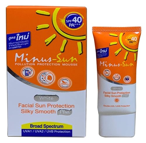 Minus-Sun SPF40 PA+++ (White) Pollution Protection Mousse 30 Gram. Facial Sun Protection Silky Smooth Plus UVA1 UVA2 and UVB Protection Beauty & Personal Care Minus Sun