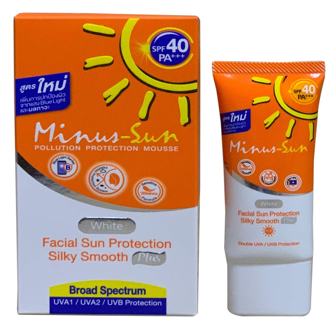 Minus-Sun SPF40 PA+++ (White) Pollution Protection Mousse 30 Gram. Facial Sun Protection Silky Smooth Plus UVA1 UVA2 and UVB Protection Beauty & Personal Care Minus Sun