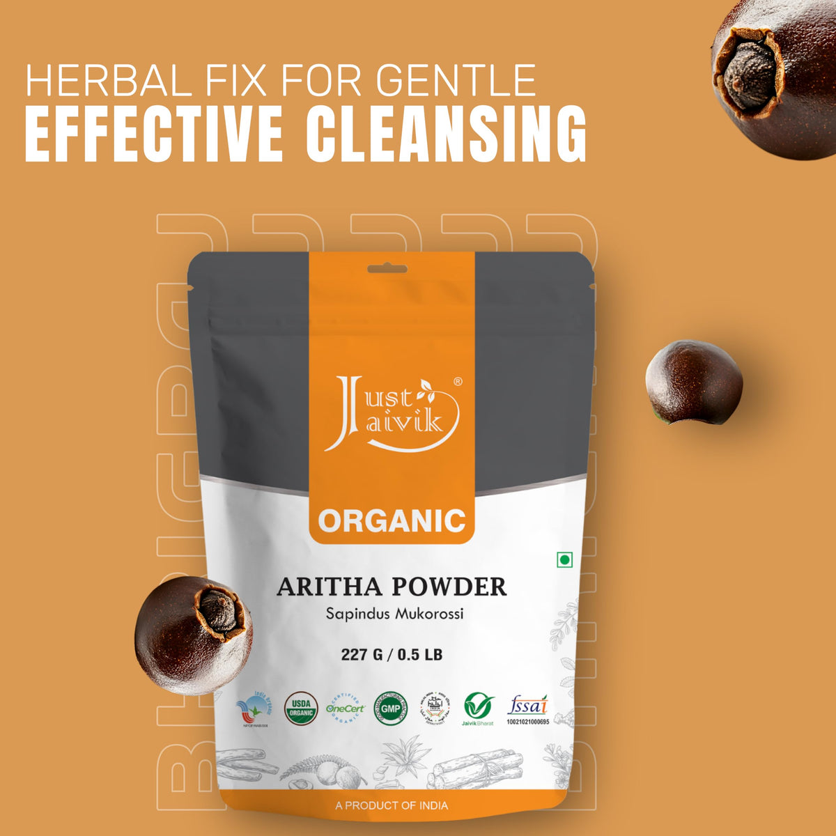 100% Organic Certified Aritha Powder (Soap Nut Powder) 227g /0.5 LB/ 08oz - Organic Hair Cleansing and Conditioning Product Beauty & Personal Care Just Jaivik
