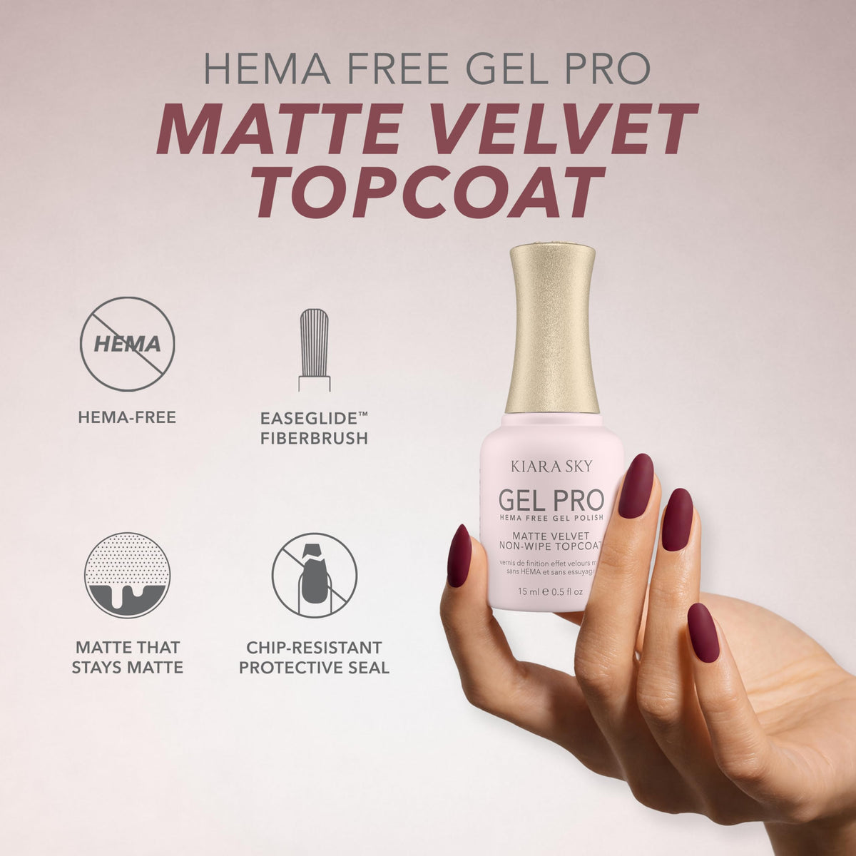 KIARA SKY Matte Gel Top Coat - Powder-Resist, Chrome Proof Velvet Matte Finish, HEMA-Free No-Wipe, for Chrome Isolation & Nail Art, UV/LED Soak-Off