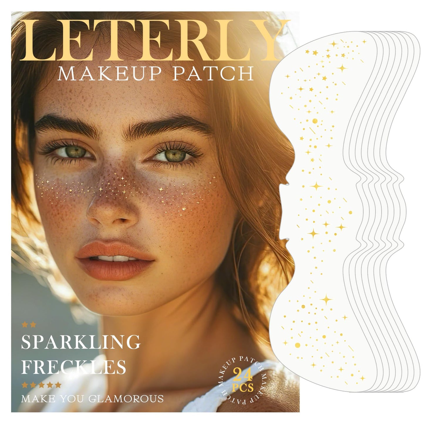 Leterly 24 Pcs Glitter Freckles Face Tattoo,Gold Face Glitter Makeup Patches Cute Sparkle Freckles Patches Waterproof Makeup Speckles for Face Beauty & Personal Care Leterly
