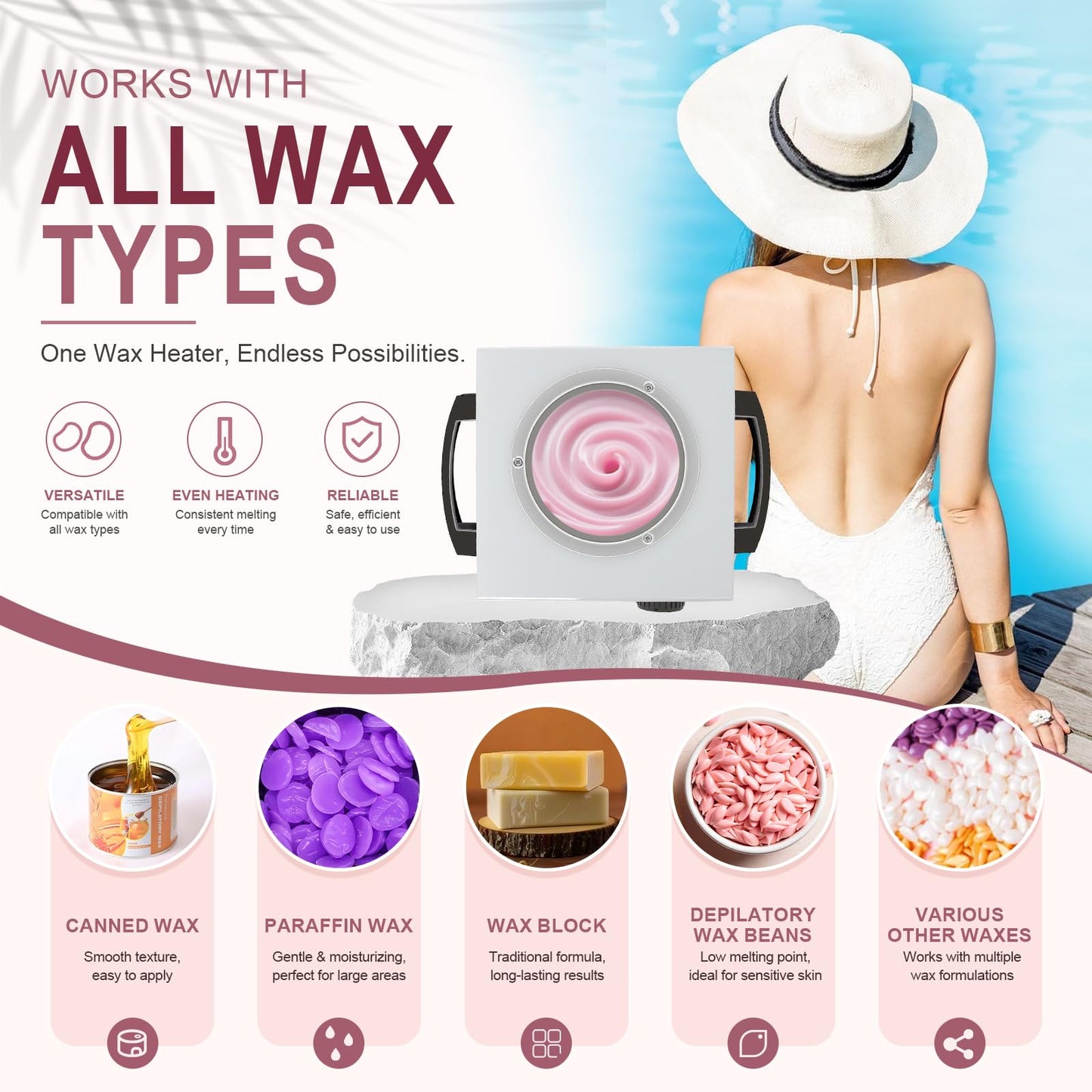 Podoy Wax Warmer for Hair Removal, Professional Single Wax Warmer Pot Melter Heater with Adjustable Temperature Set, Home Spa & Salon Electric Waxing Beauty and Personal Care Podoy