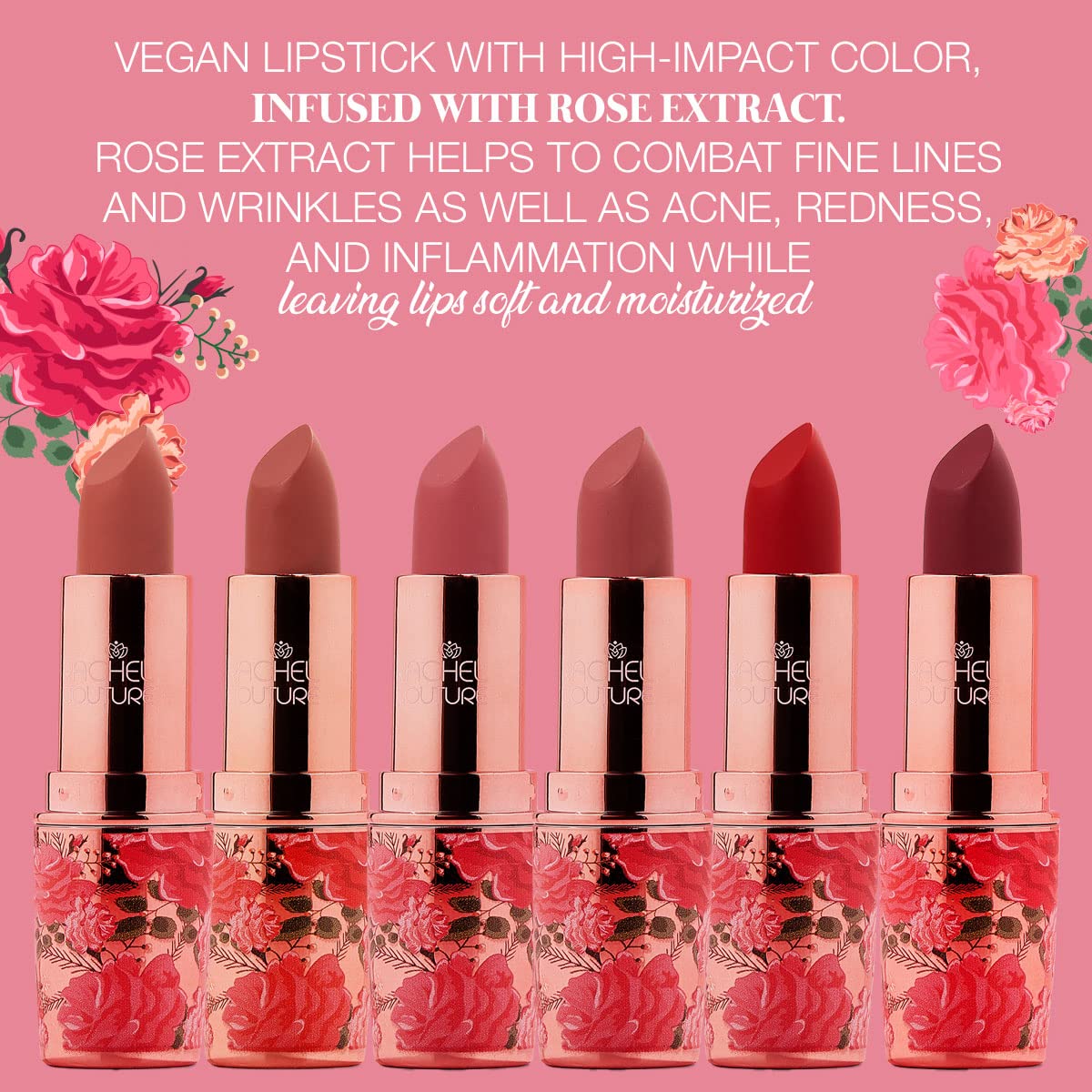 Rachel Couture Matte Lipstick with High Impact Color | Vegan & Cruelty Free | Infused with Rose Extract - 0.12 Oz - Mood Beauty & Personal Care Rachel Couture