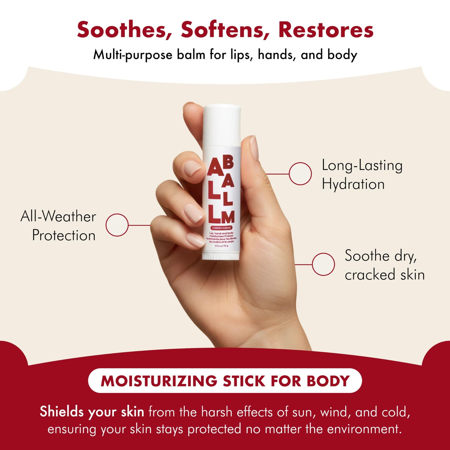 Zizia Cherry Giant Multi All Balm Stick - Moisturizing and Hydrating Stick for Lips, Hands & Body - with Shea Butter, Jojoba Oil, Aloe Vera, Calendula Beauty & Personal Care Zizia Botanicals