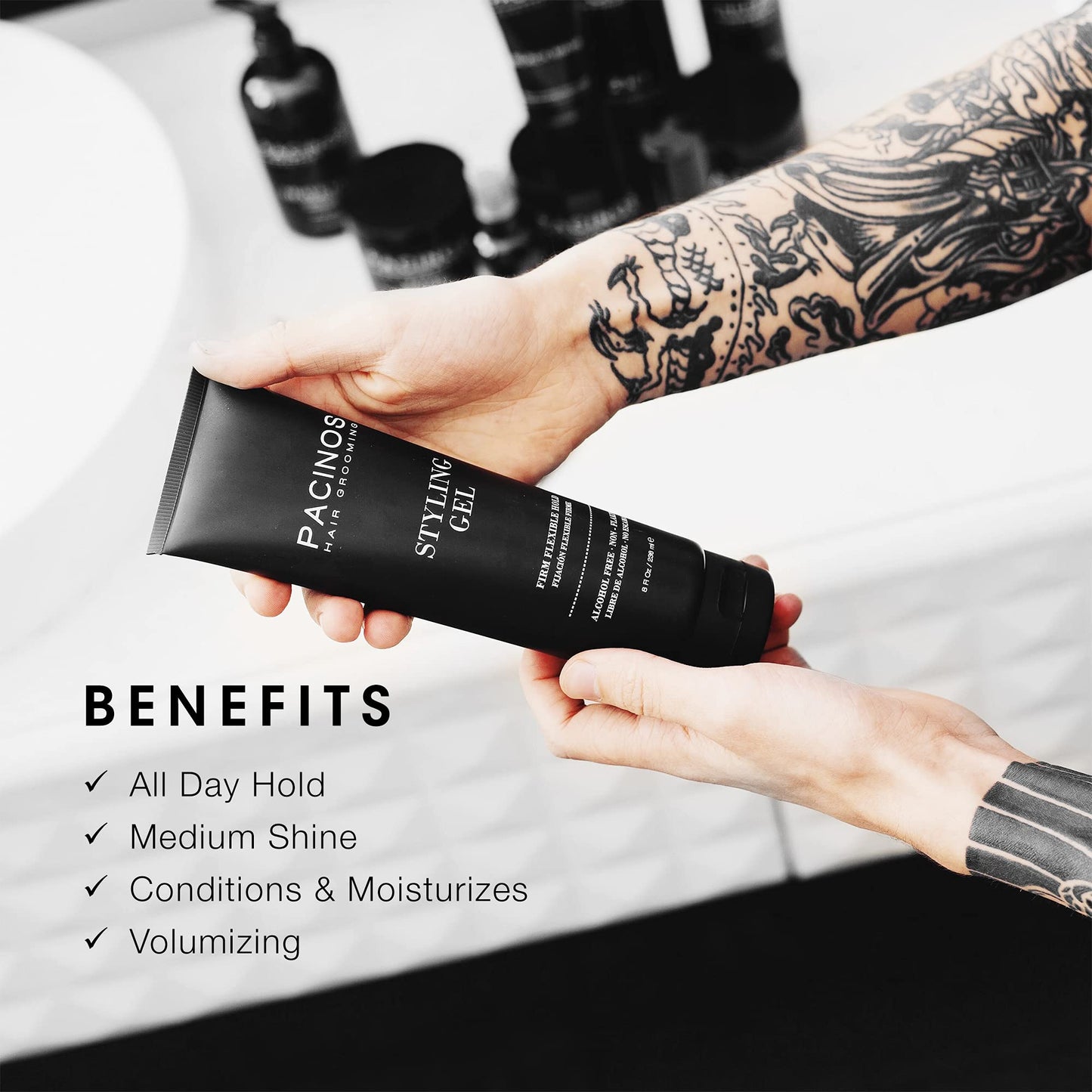 Pacinos Styling Gel - Medium Shine All Day Hold, Conditions and Moisturizes Hair while Adding Volume and Texture, No Dry Flakes or Residue, All Hair Beauty & Personal Care Pacinos