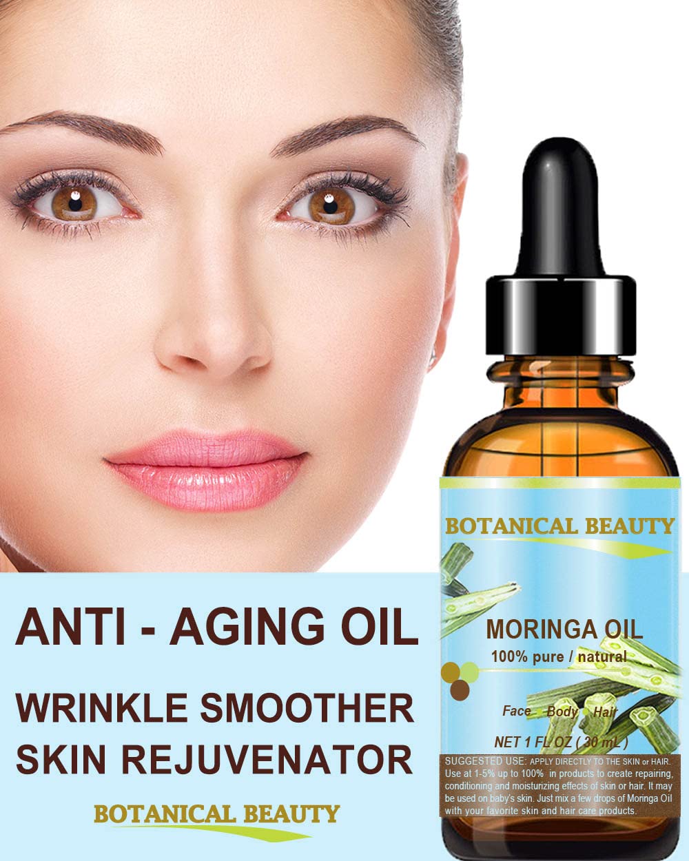 Botanical Beauty Moringa Oil 100% Pure Natural Undiluted Cold Pressed Carrier Oil for Face Skin, Hair, Lips, Nails. Rich in Vitamin C, Vitamin E (0.5 Beauty & Personal Care Botanical Beauty