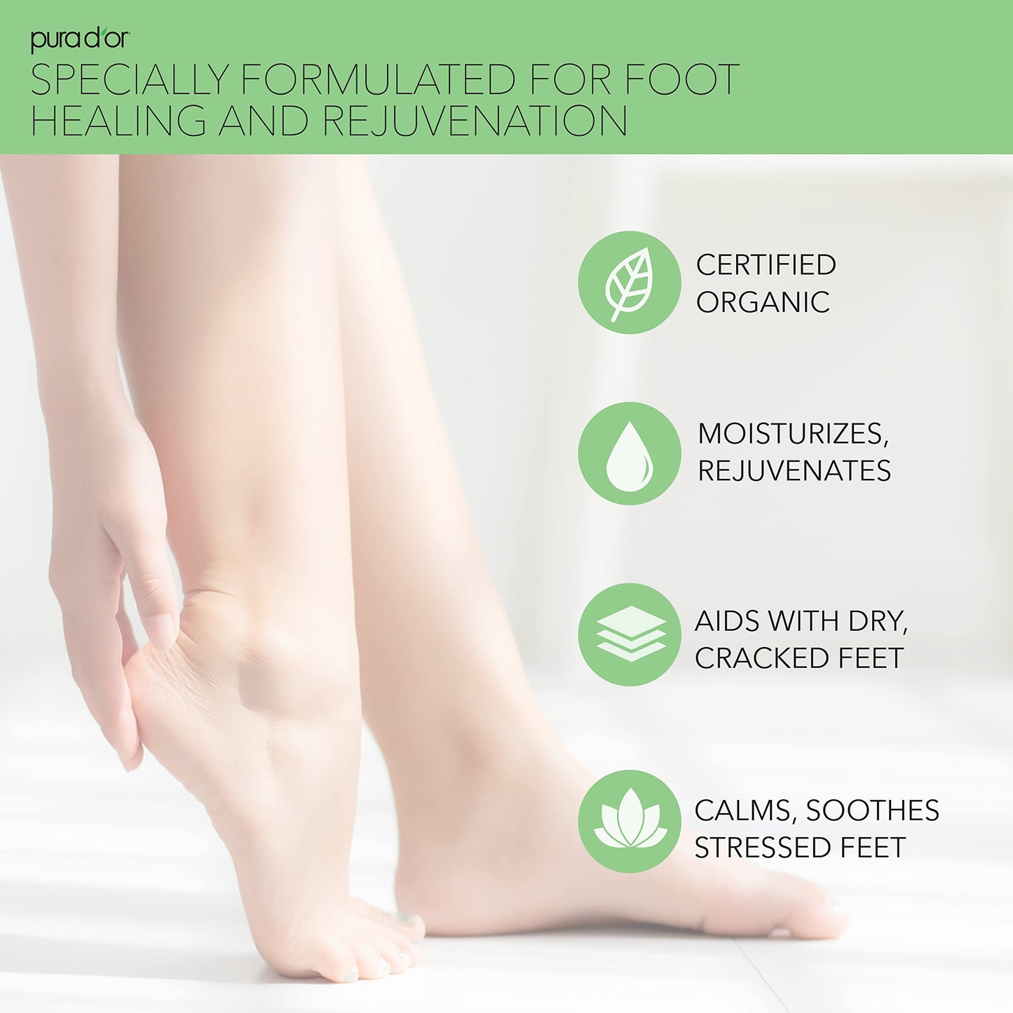 PURA D'OR 16 Oz FootFocus Organic Aloe Vera Gel For Severe Cracked Heel Repair Foot Care Products - Soothes Sore Feet Extra Strength Feet Care Beauty & Personal Care PURA D'OR