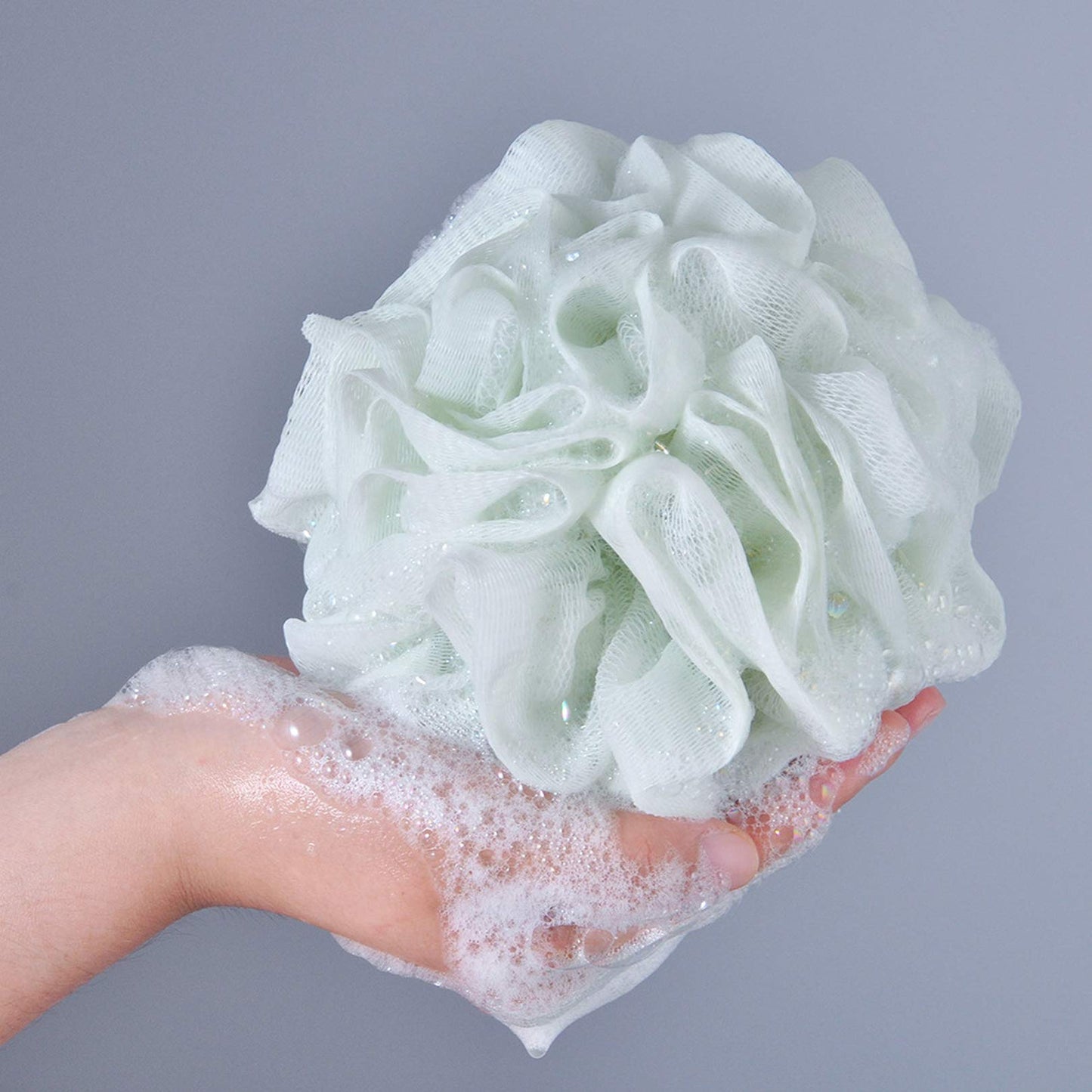 LISSOMPLUME Mesh Pouf Bath Sponge Exfoliating Shower Ball Pom Cleaning Accessory Green Color Beauty and Personal Care LISSOMPLUME