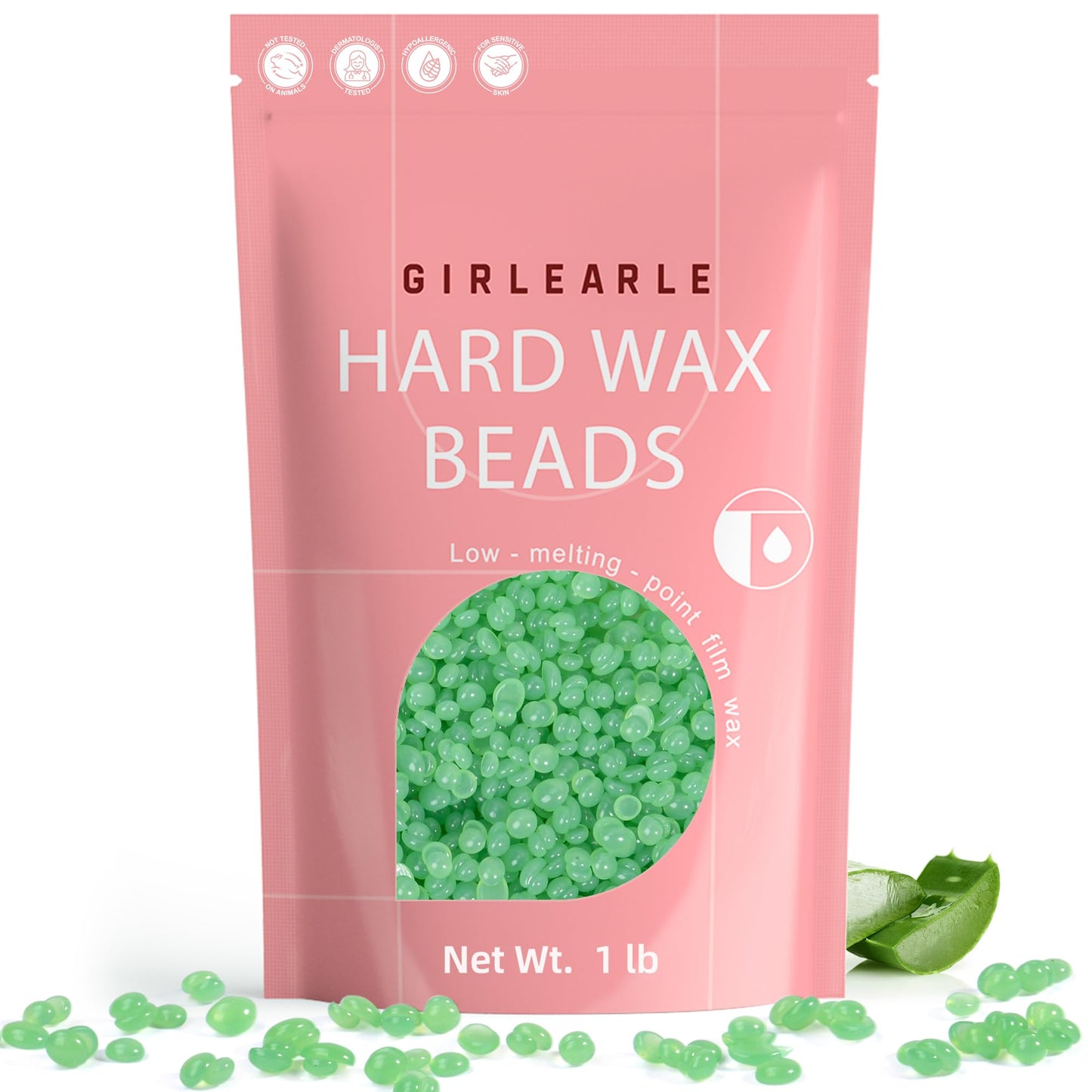 GIRLEARLE Wax Beads (1lb) for Hair Removal - Aloe Vera Formula, Perfect for Sensitive Skin, Eyebrow, Brazilian Bikini, Legs, Facial and Full Body Beauty and Personal Care GIRLEARLE