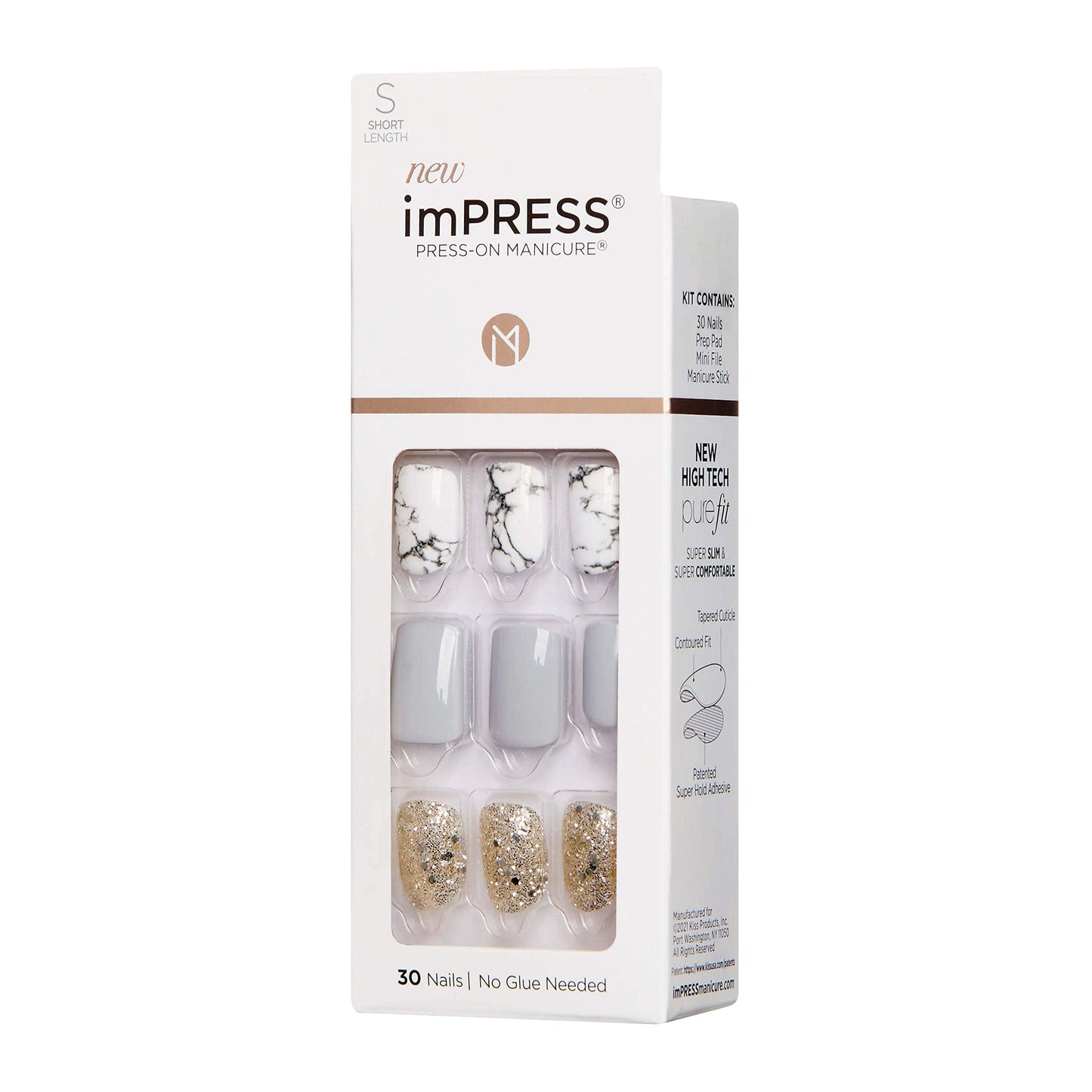 imPRESS Design, Press On Nails, Knock Out, Gray, Short, Size, Squoval, Shape, Includes 30 Nails, Prep Pad, Instructions Sheet, 1 Manicure Stick, 1 Beauty & Personal Care imPRESS
