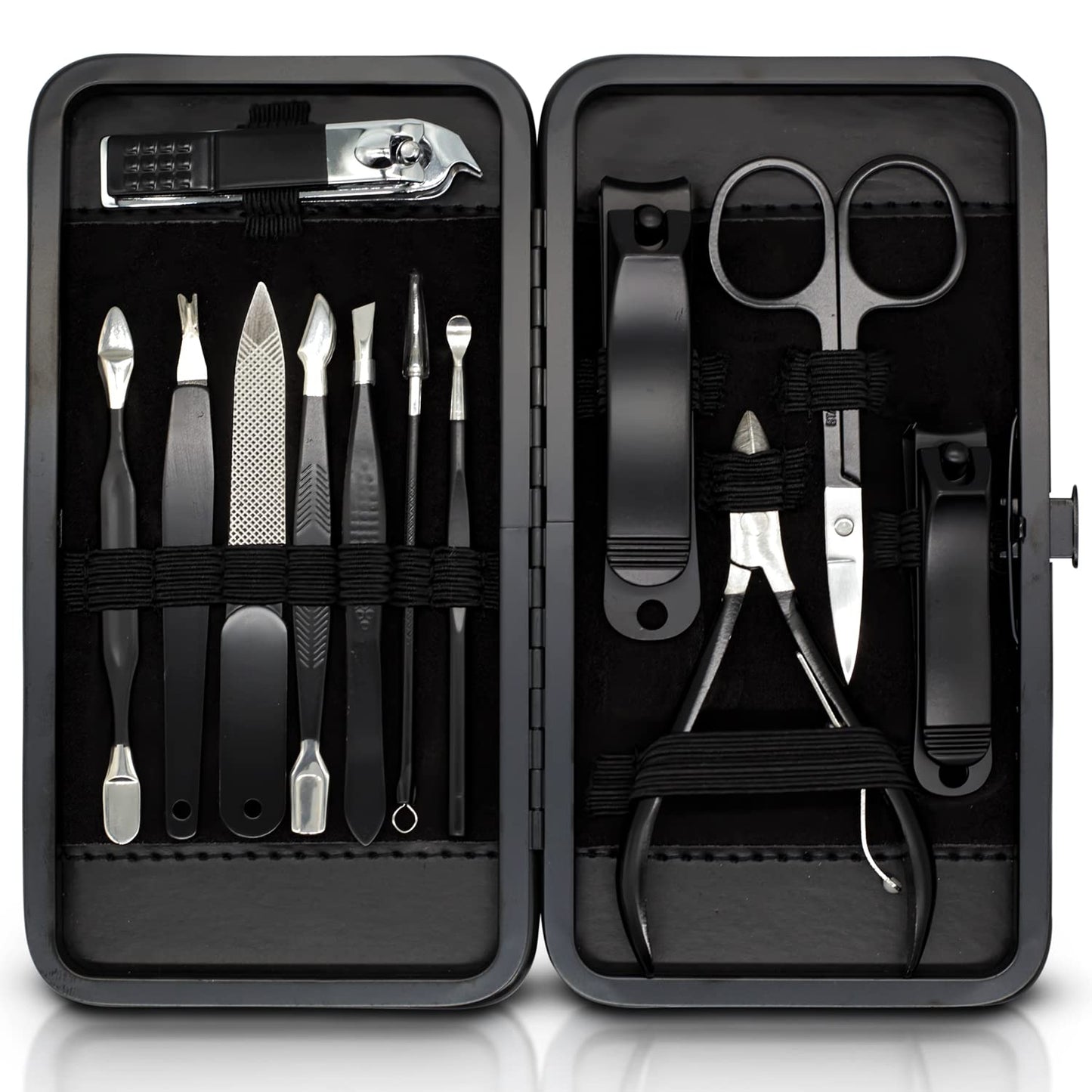 ASH ISLAND Nail Clippers Set - Black Stainless 12 in 1 For Men And Women Manicure Pedicure Travel Kit Luxury Nail File Sharp Nail Scissors Fingernails Beauty & Personal Care ASH ISLAND