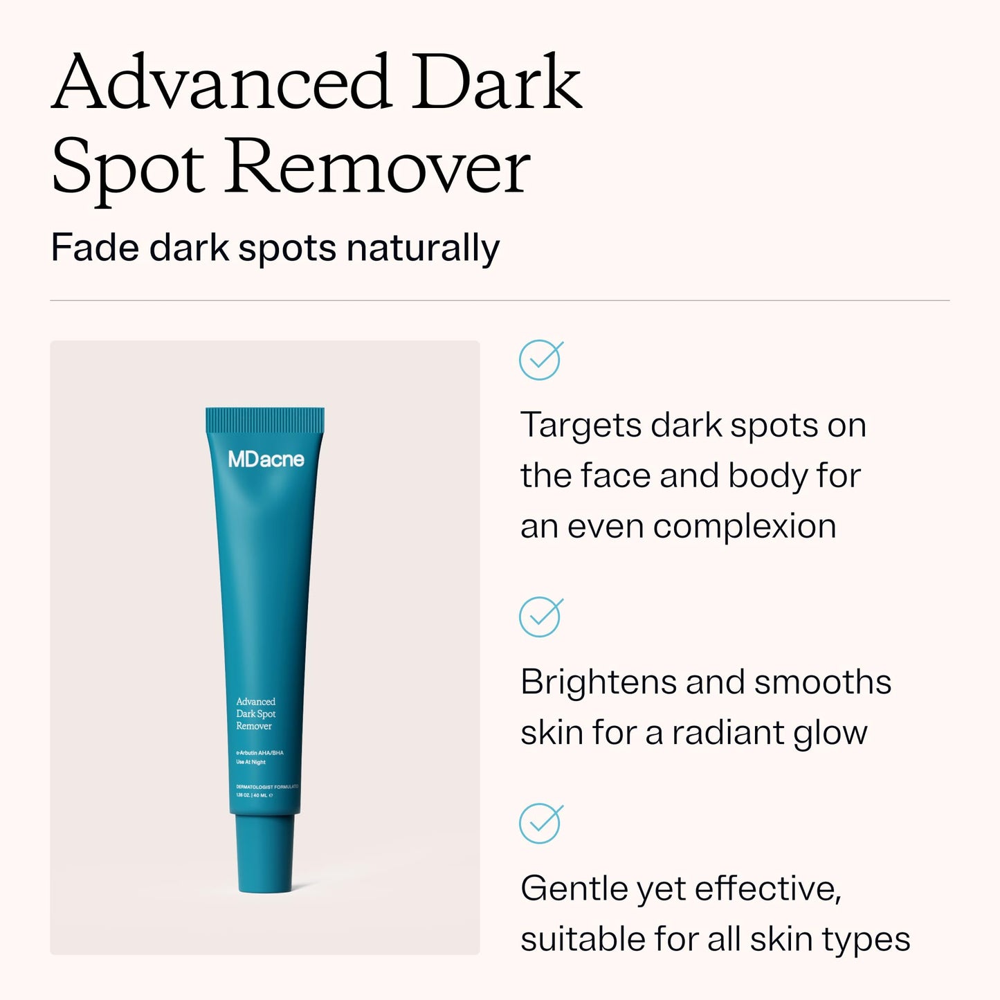 MDacne Dark Spot Remover For Face & Body, 40ml - Improves Skin Brightness, Texture & Tone, Oil-Free for Sensitive & Acne-Prone Skin, AHA & BHA Beauty & Personal Care MDacne
