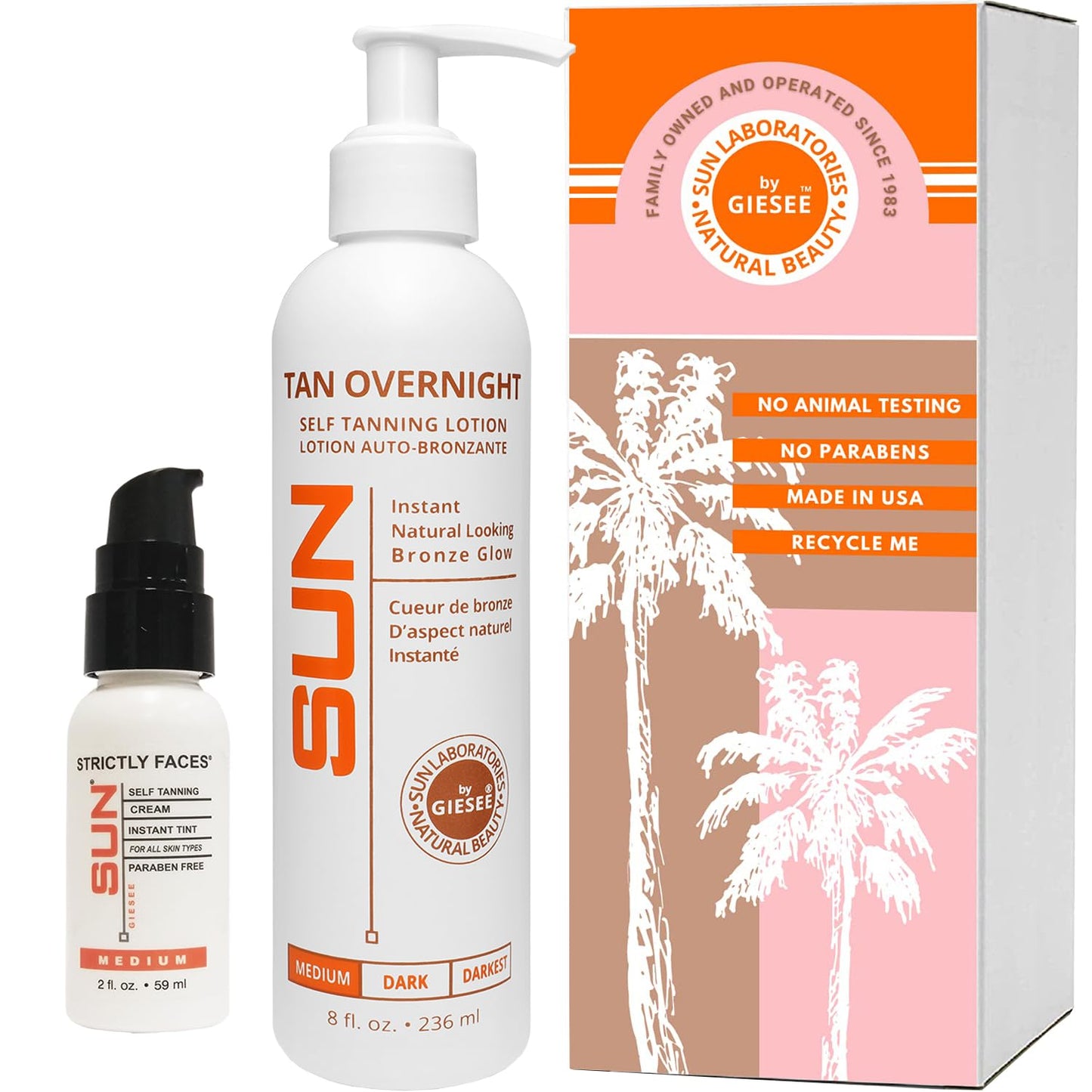 Sun Laboratories By Giesee Self Tanning Kit with 8 oz Tan Overnight Self Tanning Lotion and 2 oz Sunless Tanning Face Cream - Odorless, Non-Toxic Self Beauty & Personal Care Sun Laboratories by Giesee