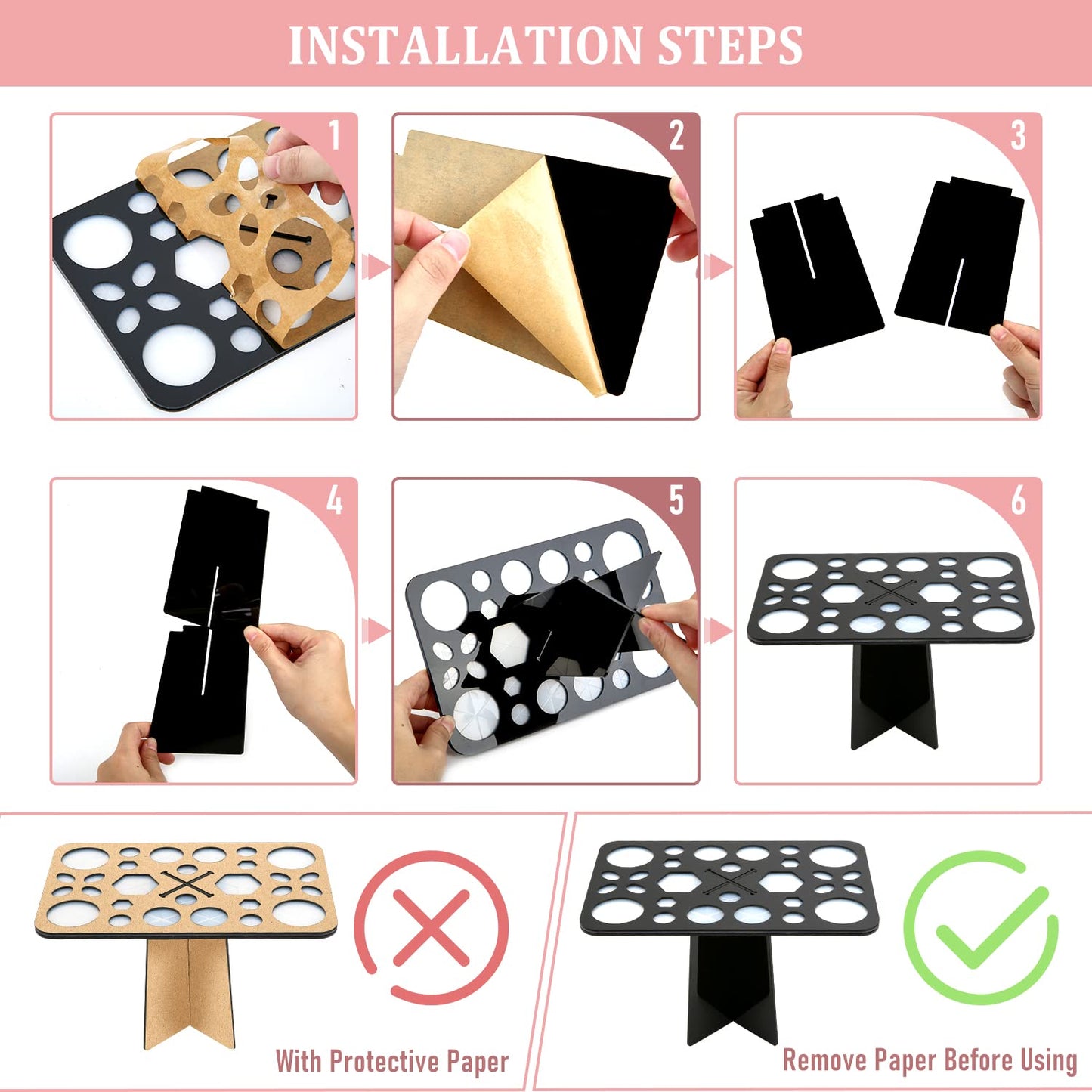 Diolan Makeup Brush Cleaning Mat & Drying Rack - 28 Holes Brush Holder, Silicone Rubber Clover Shaped Mat Cleaner - Black & Pink Beauty & Personal Care Diolan