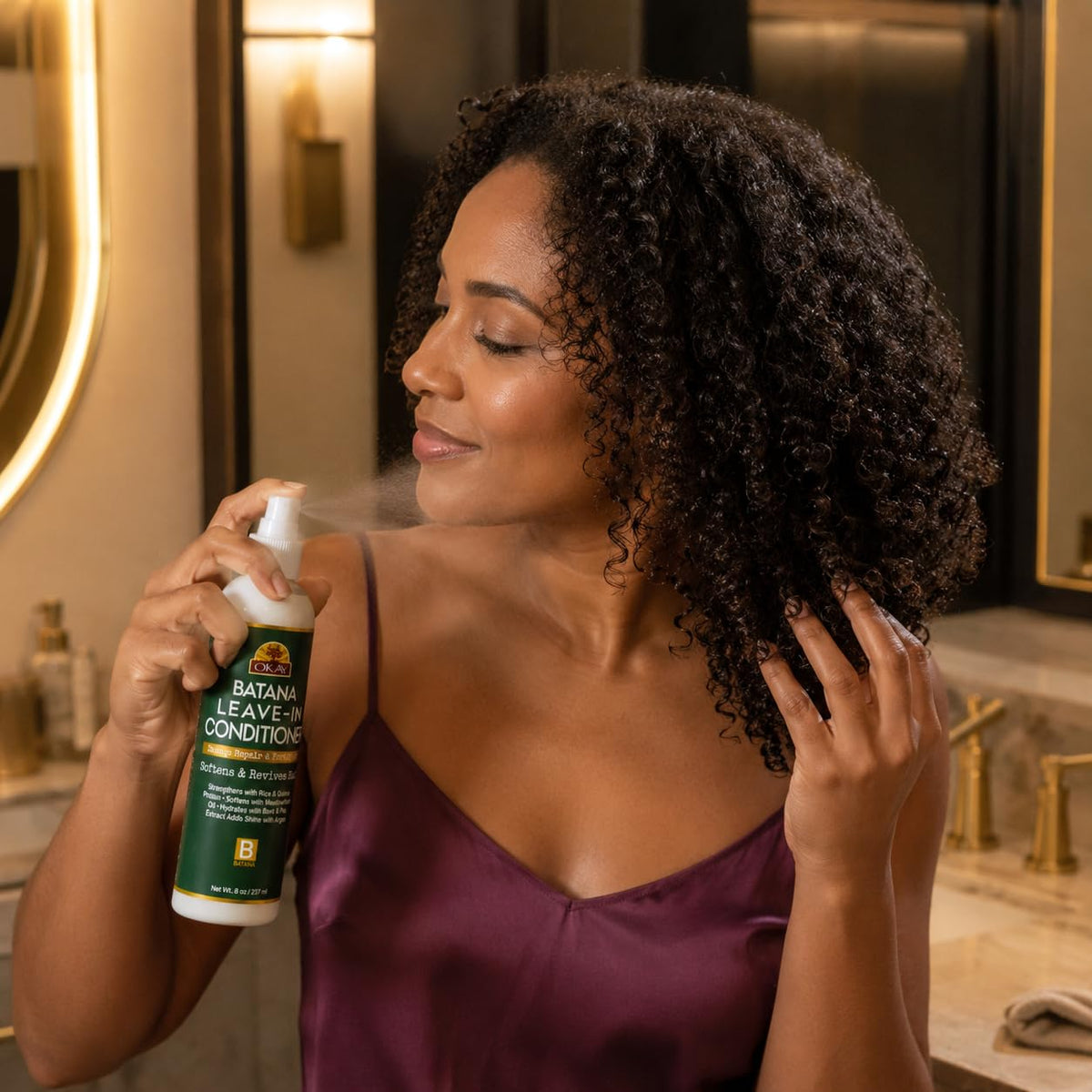 OKAY Batana Leave-In Detangler Conditioning Spray 8 oz - Hydrating Hair Detangler with Batana Oil, Quinoa & Meadowfoam - Lightweight Leave-In