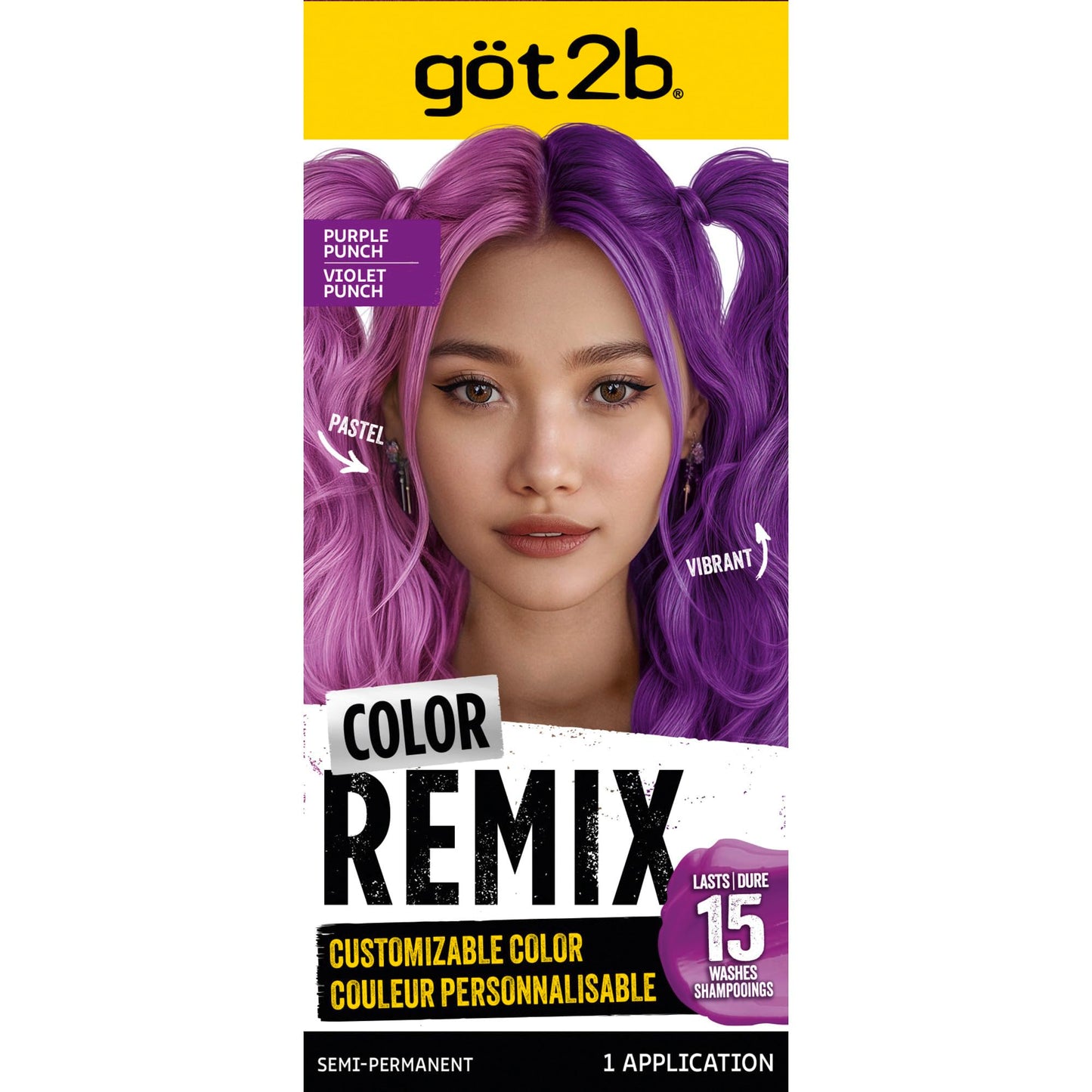 got2b Color Remix Semi-Permanent Hair Color, Purple Punch 094, Customizable Temporary Hair Dye to Create A Vibrant or Pastel Shade, Easy At-Home Beauty & Personal Care Got2B