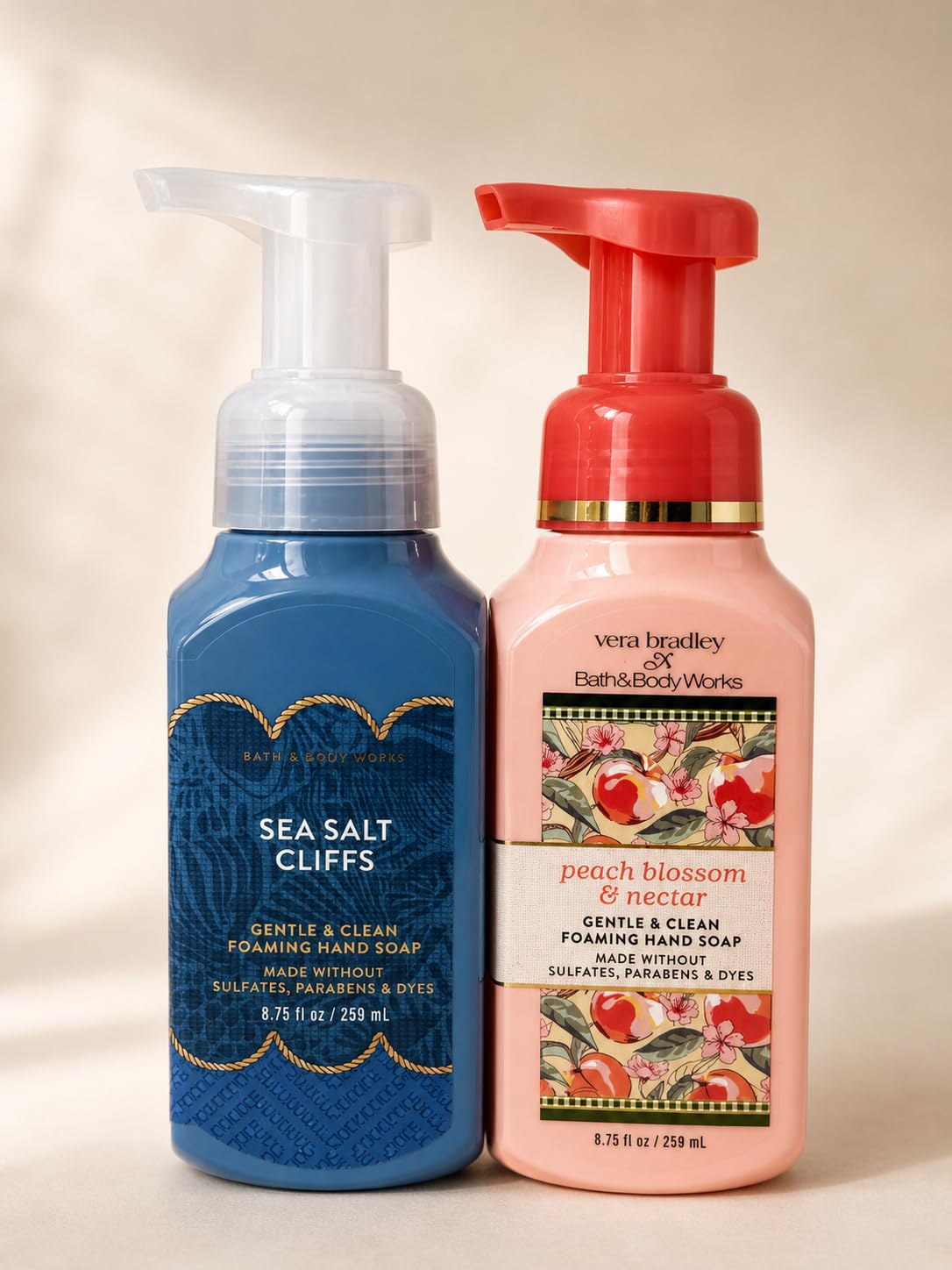 Bath & Body Works Peach Blossom & Nectar + Sea Salt Cliffs Foaming Hand Soap Set of 2 - Fresh Fruity Coastal Blend Beauty & Personal Care Bath & Body Works