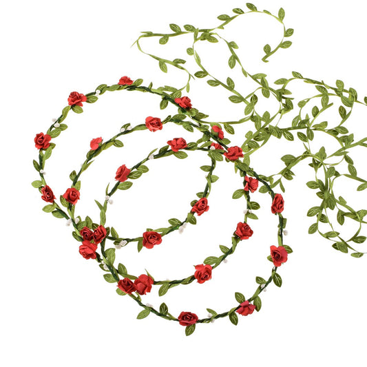 Accesyes Paper Rose Headband Leaf Tail Floral Crown for Party BOHO Style Flower Headpiece Women Fashion Hair Wreath Bride Bridesmaid Wedding