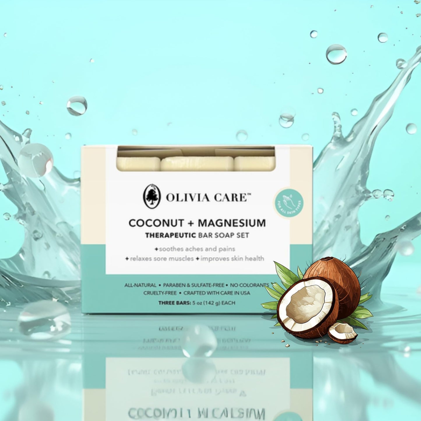 Coconut Magnesium Organic Bar Soap - Natural Moisturizing Body Soap for Sensitive Skin - Triple Milled Soap with Coconut Oil - Plastic Free 3 Pack Beauty & Personal Care Olivia Care
