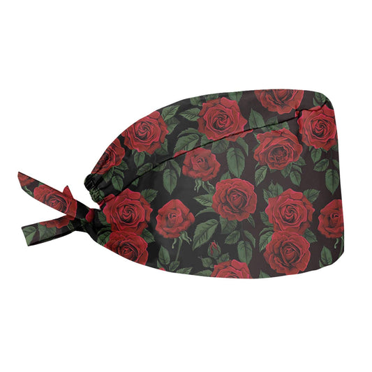 Babrukda Vintage Rose Red Sull Hats for Women Cleaning Scrub Cap with Sweatband Adjustable Tie Back Hats Head Hair Cover for Housework Painting Wear Beauty and Personal Care Babrukda