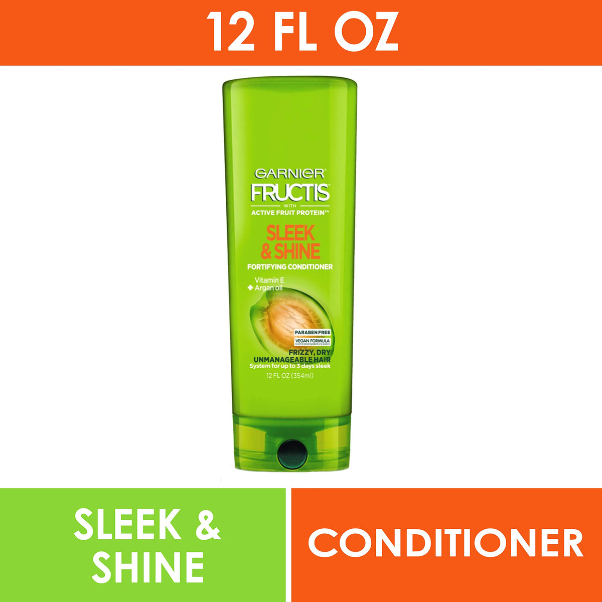Garnier Fructis Sleek & Shine Conditioner, Frizzy, Dry, Unmanageable Hair, 12 fl. oz.