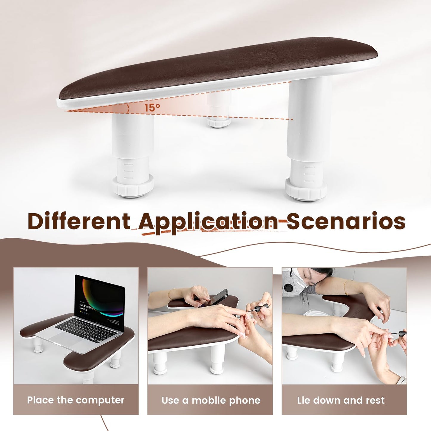 JODSONE U-Shaped Brown Arm Rest for Nails Tech with Rotating 360°Built-In Phone Holder and Adjustable Nail Arm Rest Detachable Manicure Hand Rest Beauty and Personal Care JODSONE