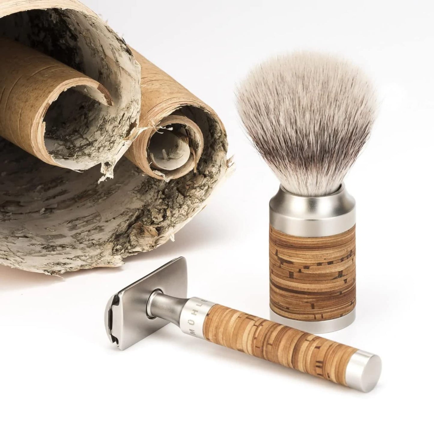 MÜHLE ROCCA Birch Bark & Stainless Steel 3-Piece Shaving Set - Silvertip Badger Brush, Safety Razor & Stand - Safety Razor Kit & Shaving Kit, Straight Beauty and Personal Care MÜHLE