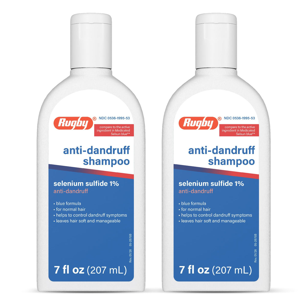 Rugby Selenium Sulfide Anti-Dandruff Shampoo - Blue Formula for Normal Hair - 7 Oz (2-Pack)