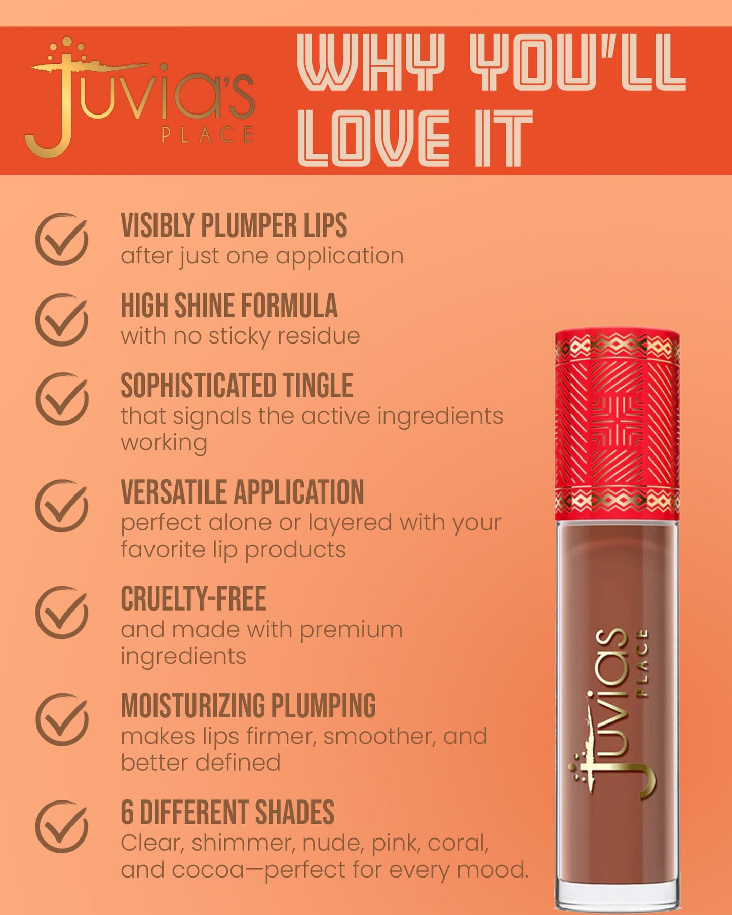 Juvia's Place Beautiful Big Lip Plumper - Cocoa Spice | Rich Brown Gloss With Subtle Warmth for Full, Defined Lips | Plumping, Hydrating & High-Shine Beauty & Personal Care Juvia's Place