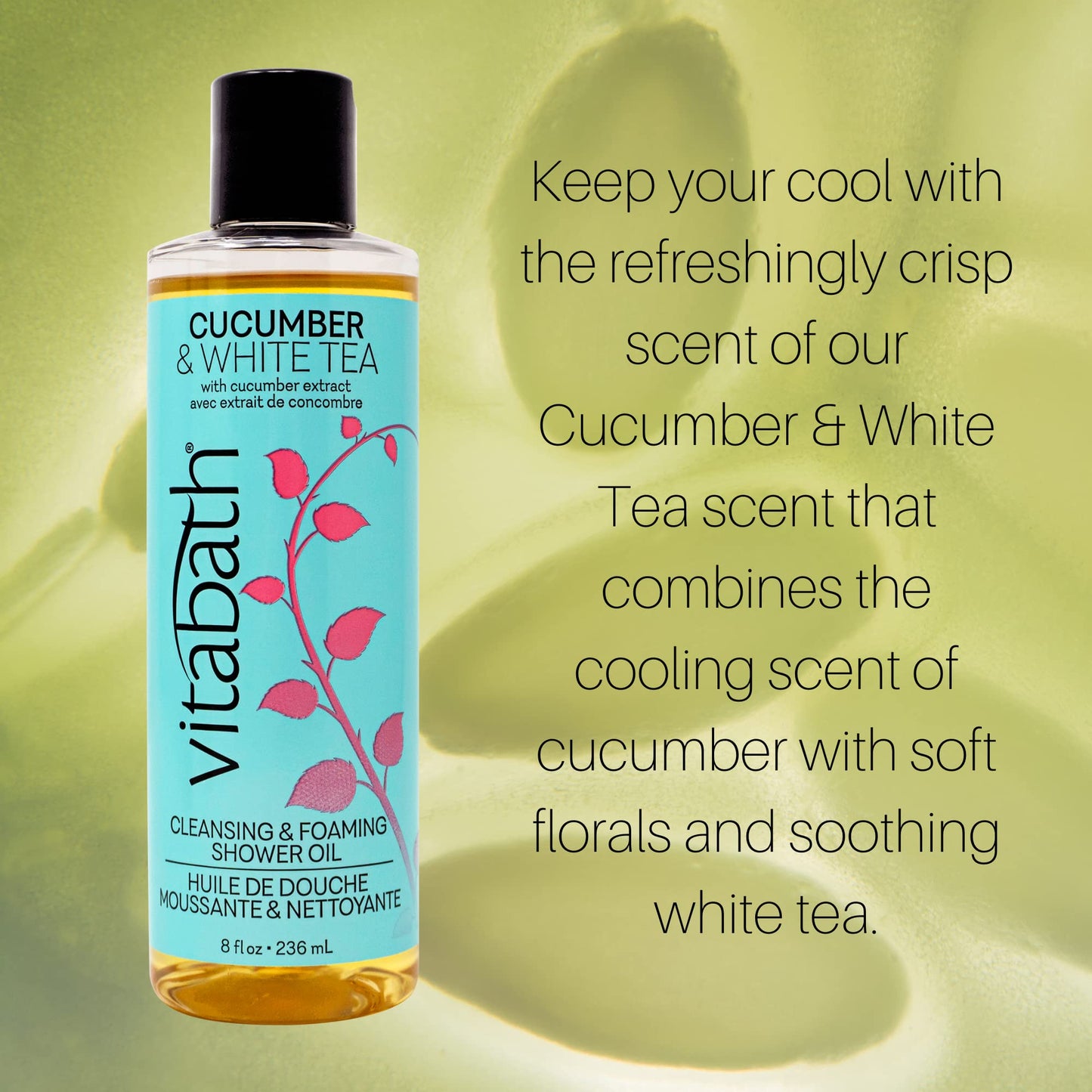 Vitabath Cucumber & White Tea Cleansing & Foaming Shower Oil Refreshing Nourishing Body Wash & Hydrate - Daily Essential Dry Skin Quench for Women Beauty & Personal Care Vitabath