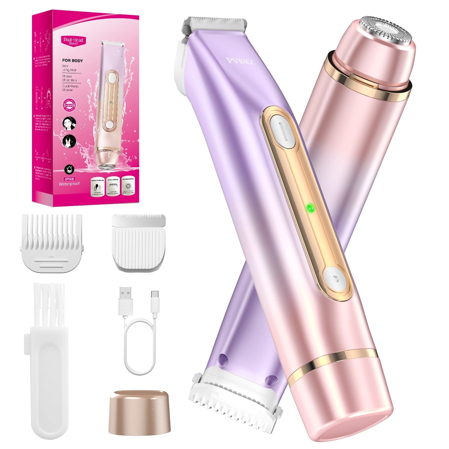 Bikini Trimmer for Women, 2-in-1 Electric Razor for Pubic Hair & Body - Painless Wet/Dry Shaver with IPX7 Waterproof, Rechargeable Cordless Groomer Beauty and Personal Care PVBKZ