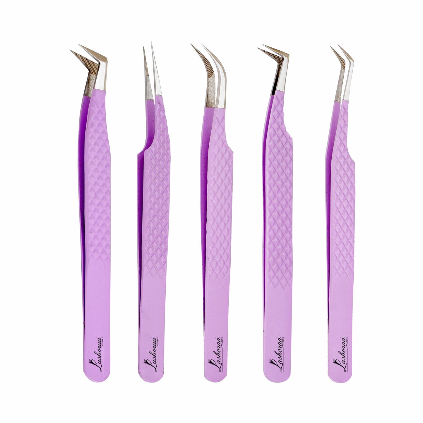 LASHORAA Professional 5pc Lash Extension Tweezers Pack - Fiber Tip Diamond Grip Japanese Steel, Precision Angled Tips - Perfect for Volume & Mega Beauty and Personal Care LASHORAA