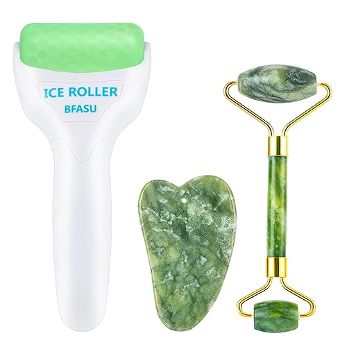BFASU Facial Roller Set of 3, Ice Roller, Two-Sided Jade Roller and Gua Sha Massage Tool, Rolling Tool for Facial Beauty and Body Massage, Helps Beauty & Personal Care BFASU